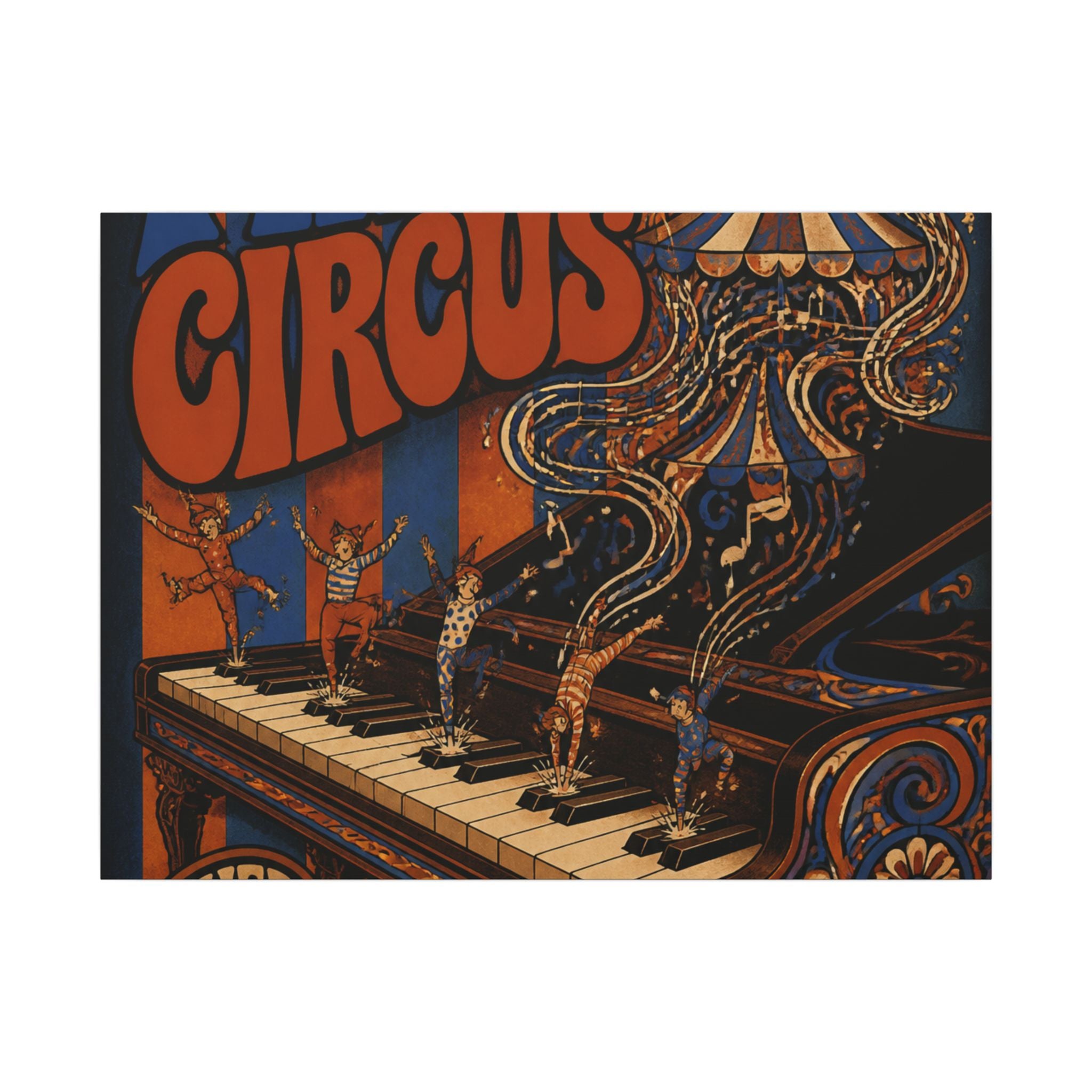Grand Piano Acrobats Wall Art Canvas 24×36 Psychedelic Dining Room Decor Maximalist Print