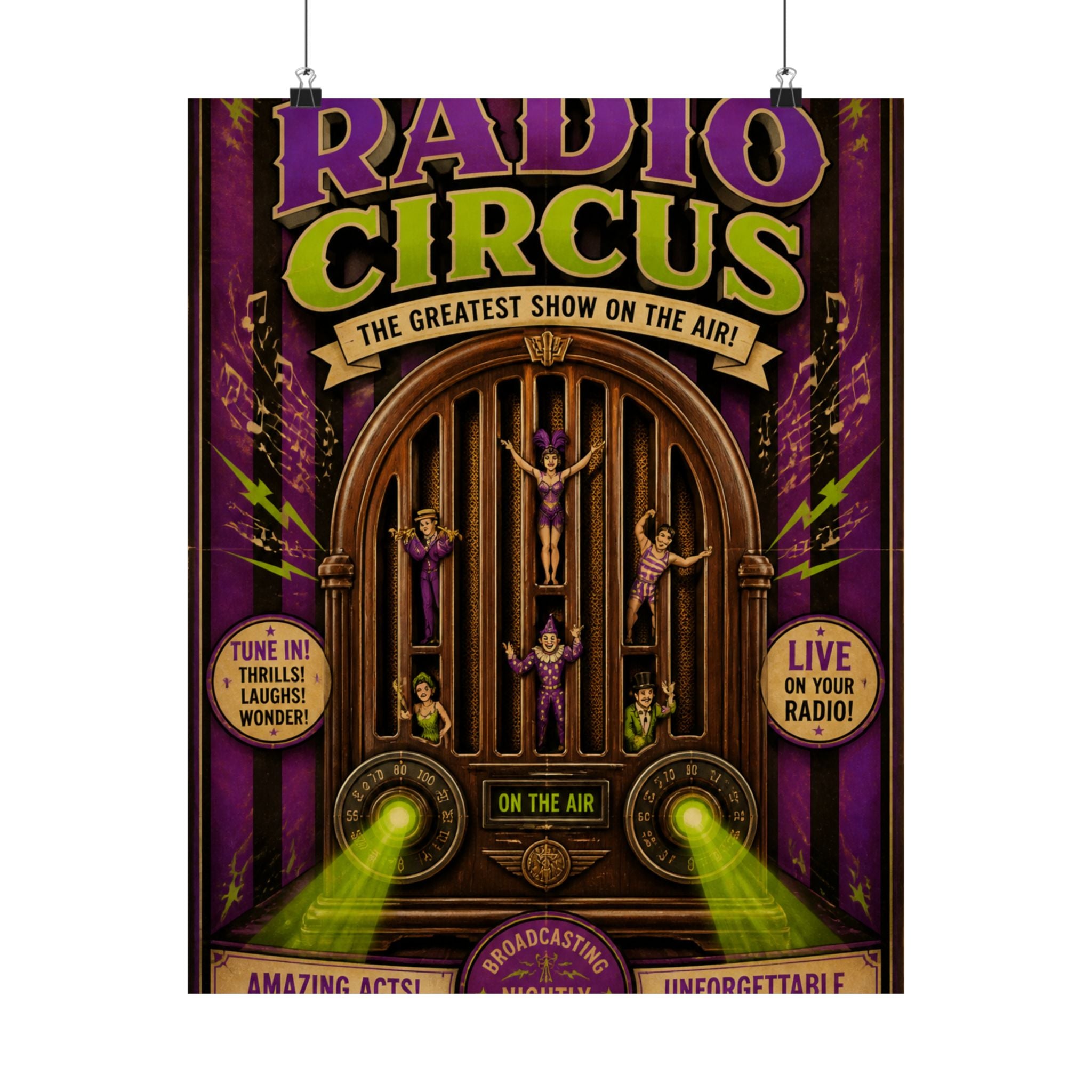 Vintage Radio Stage Wall Art Poster 24×36 Vintage Circus Bedroom Decor Maximalist Print