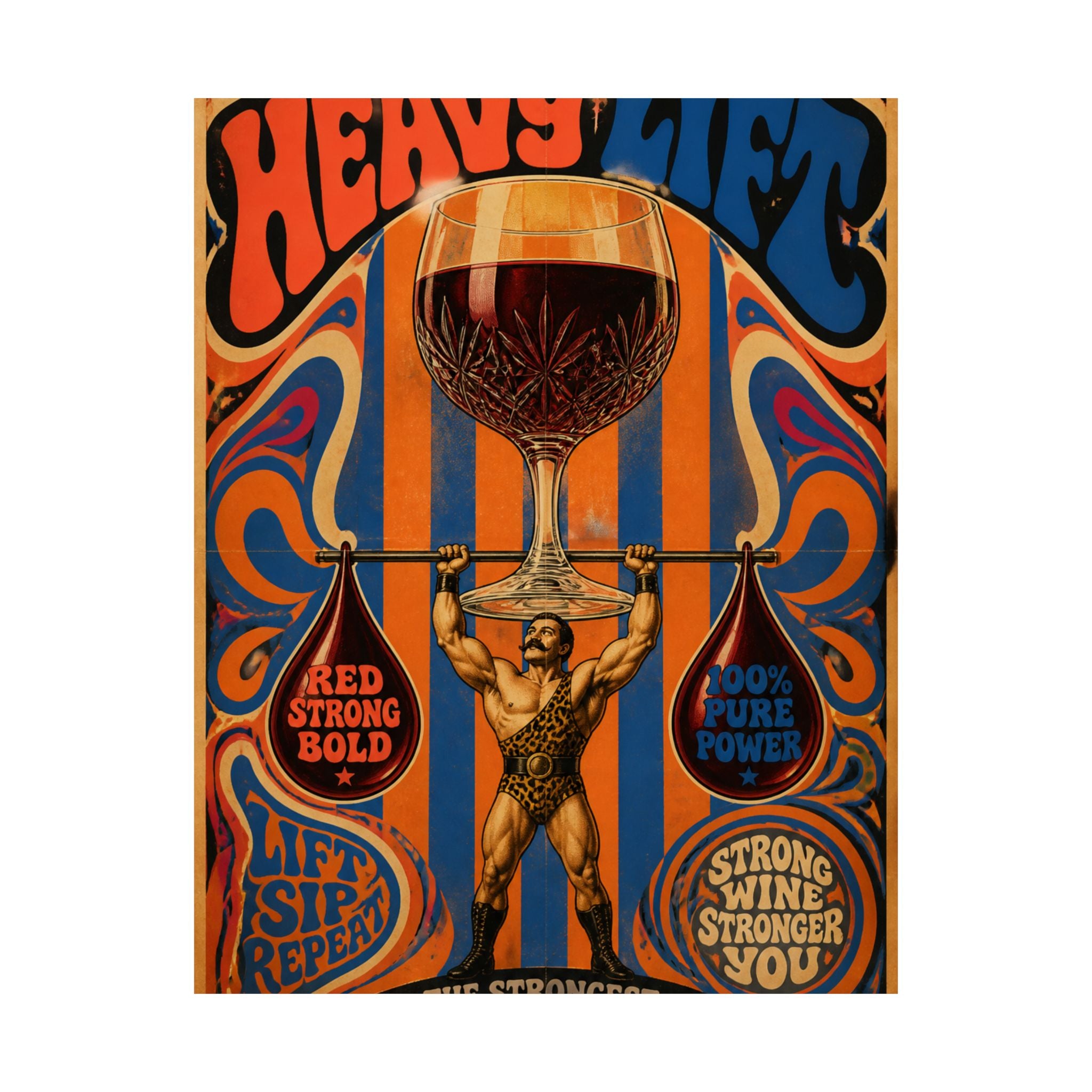 Wine Glass Strongman Wall Art Poster 24×36 Psychedelic Dining Room Decor Maximalist Print
