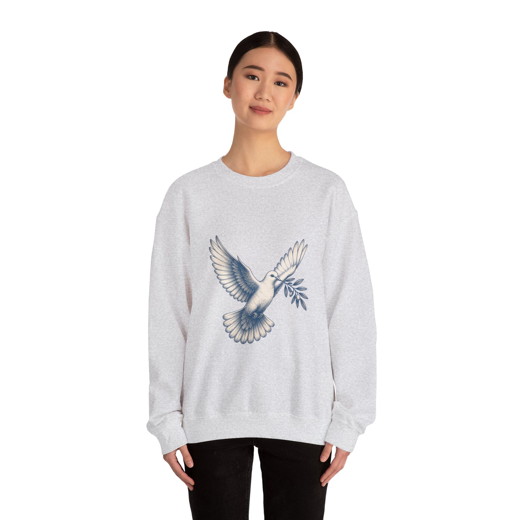 Matching Couple Sweatshirt - Wolf & Dove Matching Couple Premium Fleece Sweatshirt Hand-Drawn Art His Hers Anniversary Gift - Design B
