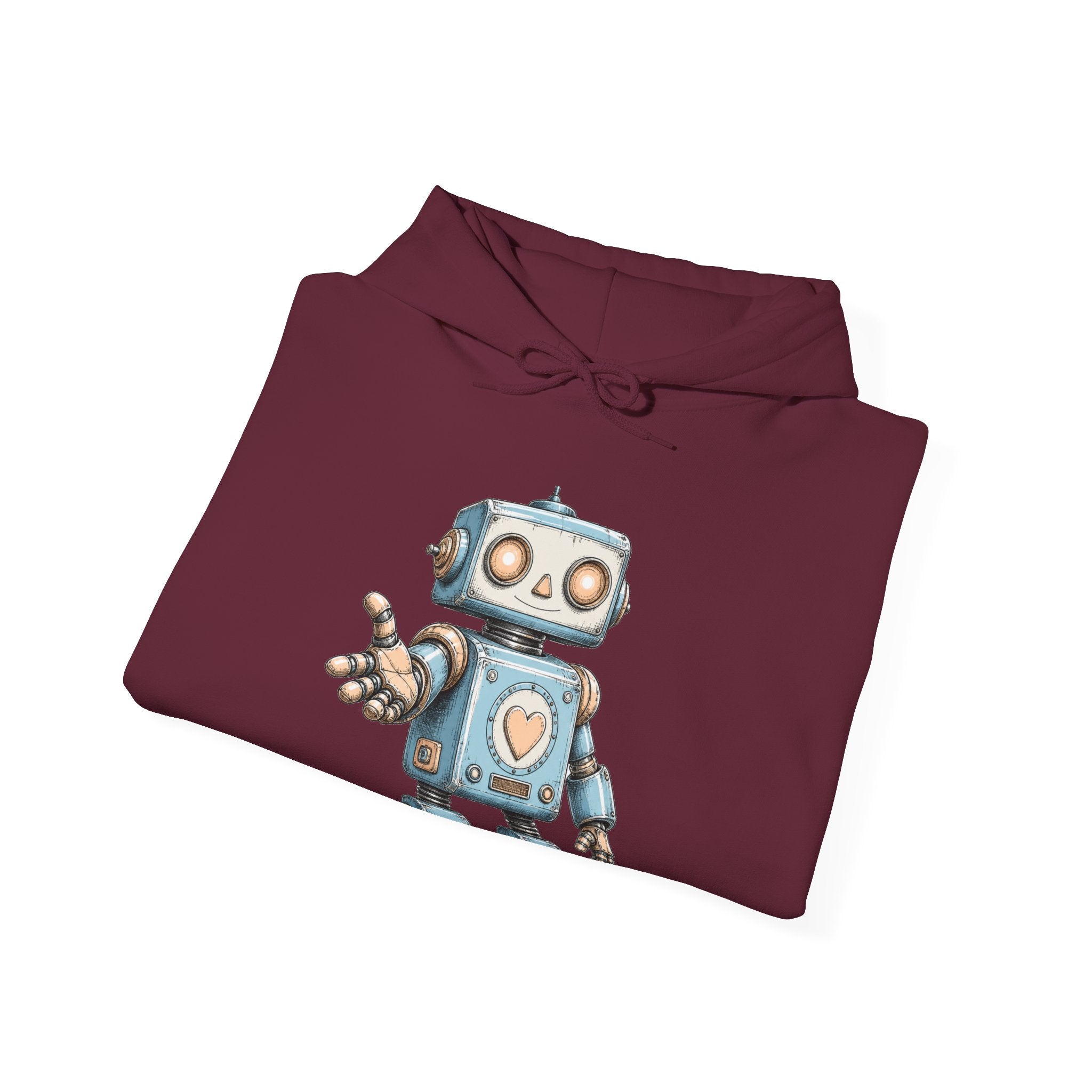 Matching Couple Sweatshirt - Robot & Heart Matching Couple Hooded Sweatshirt Hand-Drawn Art His Hers Best Friend Gift - Design A