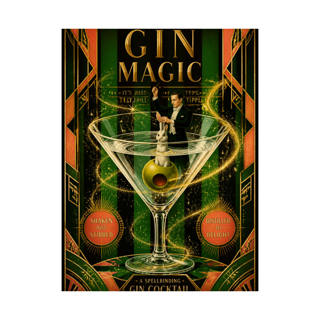 Martini Magician Wall Art Poster 24×36 Art Deco Bar Area Decor Maximalist Print