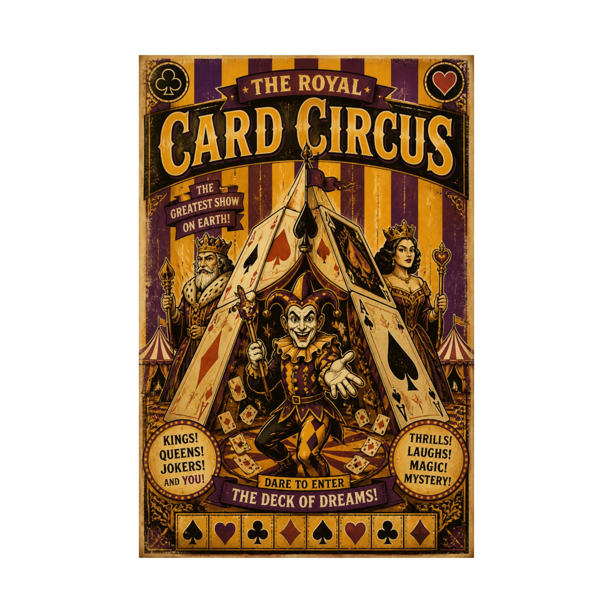 Playing Cards Tent Wall Art Poster 24×36 Vintage Circus Bedroom Decor Maximalist Print