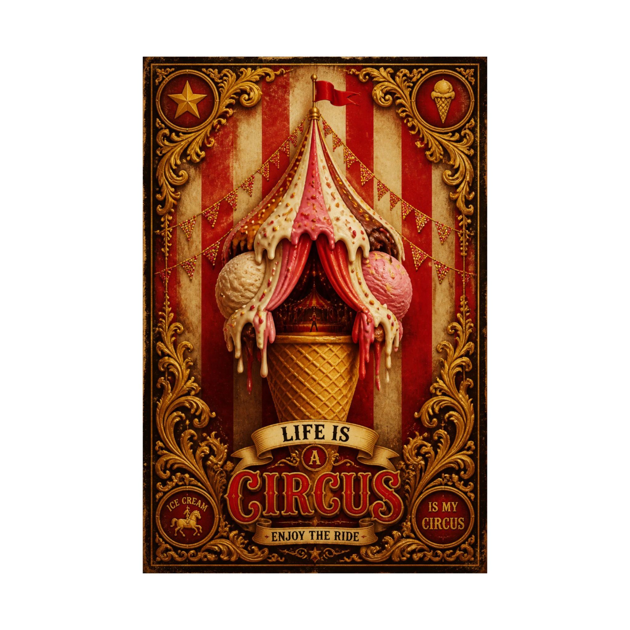 Ice Cream Cone Circus Tent Wall Art Poster 18×24 Baroque Home Office Decor Maximalist Print