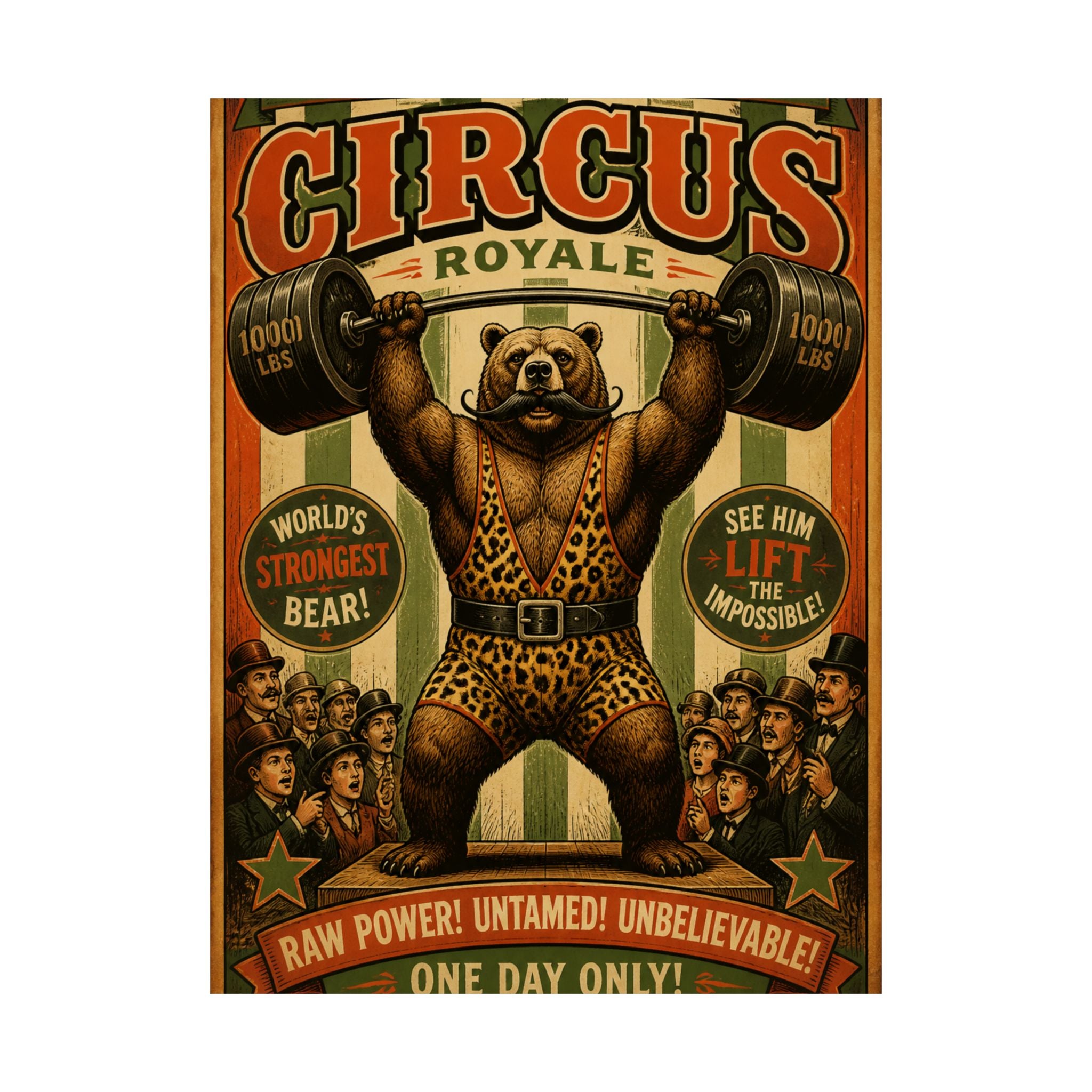 Strongman Bear Wall Art Poster 24×36 Vintage Circus Bedroom Decor Maximalist Print