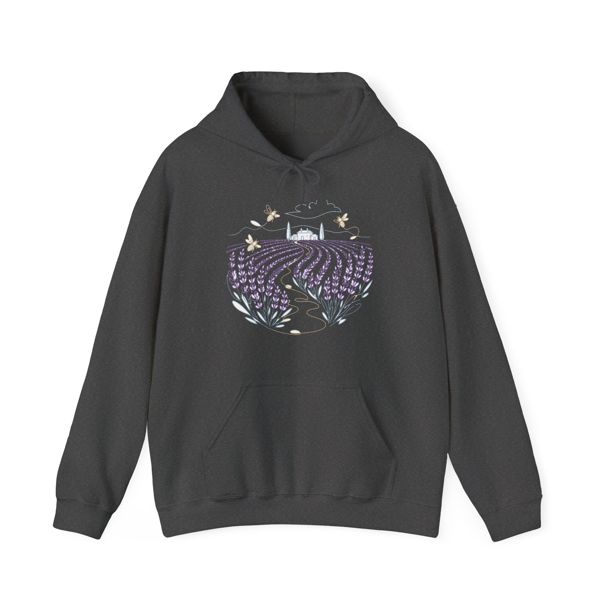 Matching Couple Sweatshirt - Lavender Fields & Canyon Matching Couple Hooded Sweatshirt Minimalist Art His Hers Valentine Gift - Design A