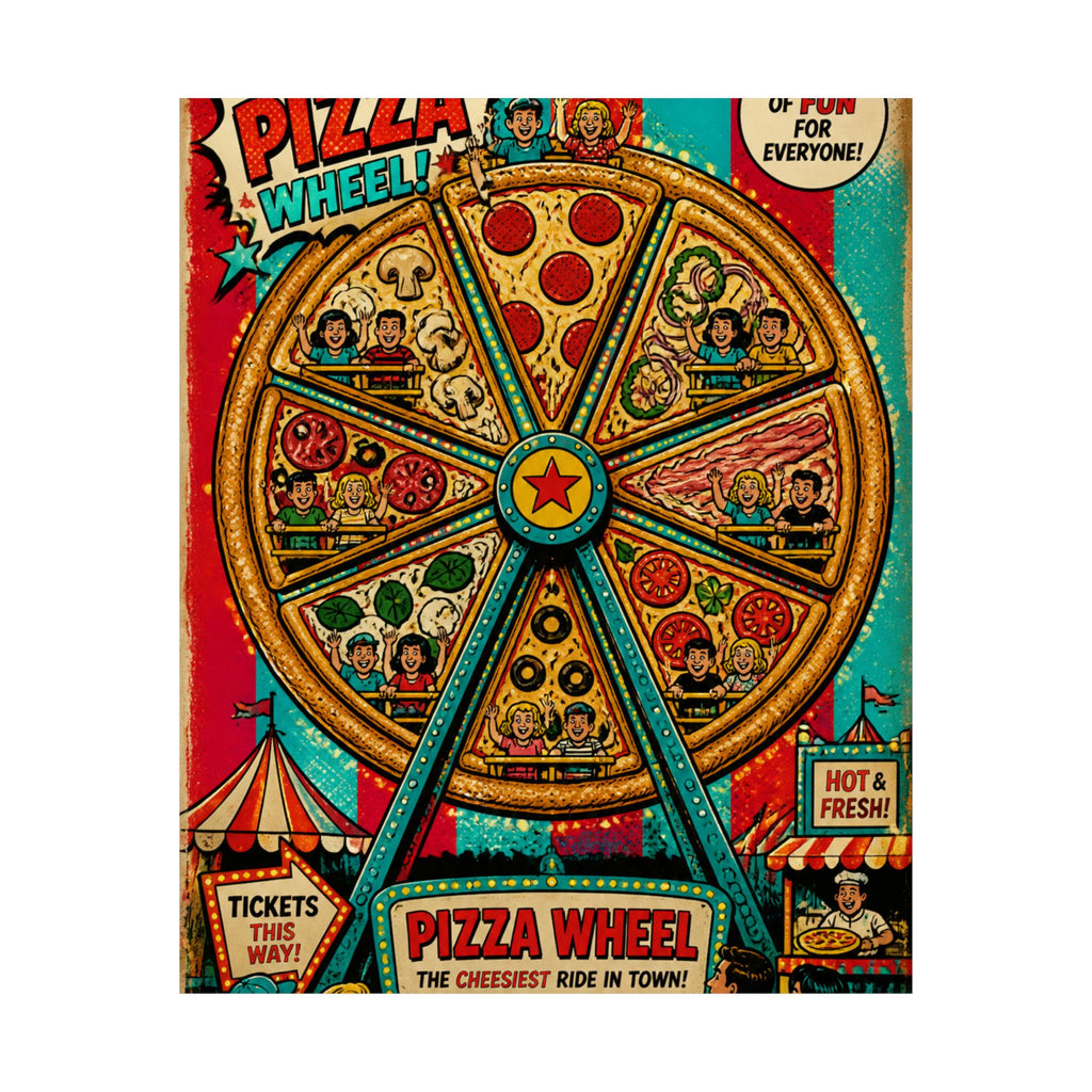 Pizza Ferris Wheel Wall Art Poster 24×36 Pop Art Restaurant Decor Maximalist Print