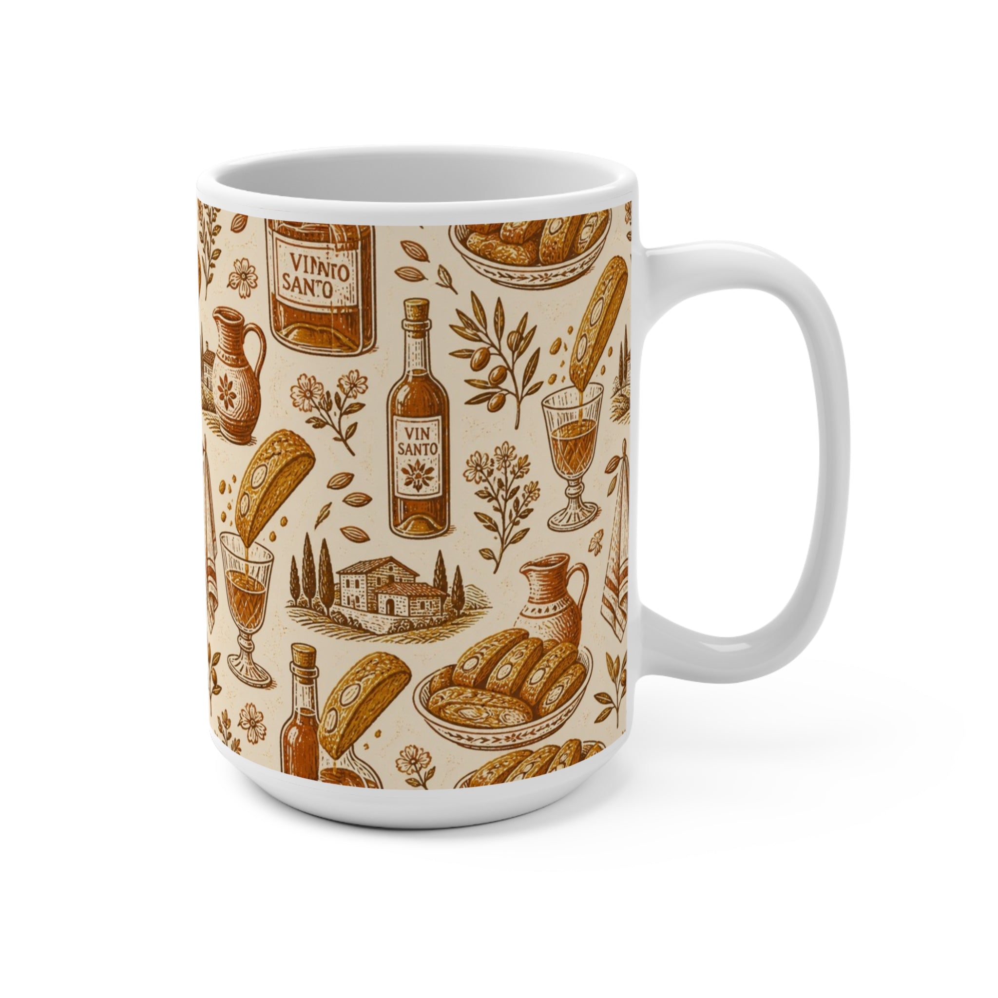Biscotti & Vin Santo 15oz Ceramic Mug Mediterranean Kitchen Linocut Design Italian Cottagecore Gift
