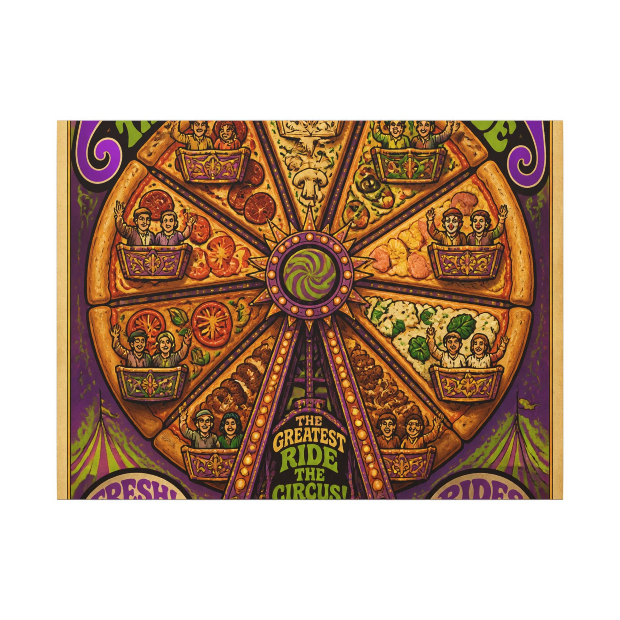 Pizza Ferris Wheel Wall Art Canvas 24×36 Psychedelic Dining Room Decor Maximalist Print