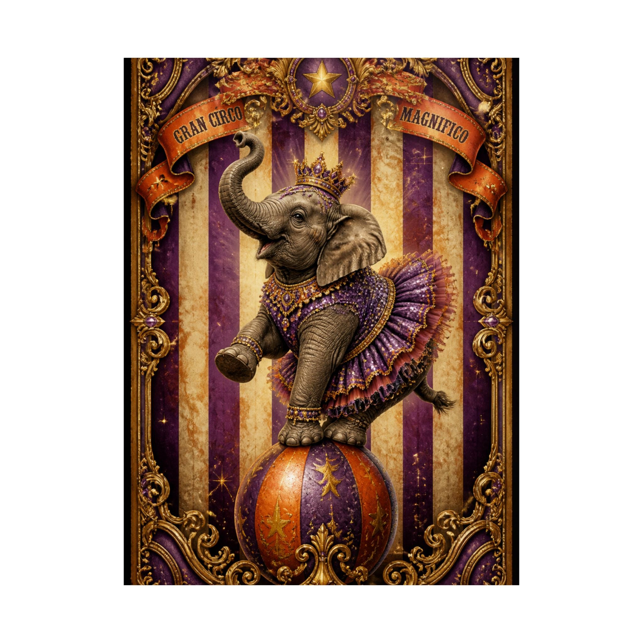 Elephant on Ball Wall Art Poster 18×24 Baroque Home Office Decor Maximalist Print