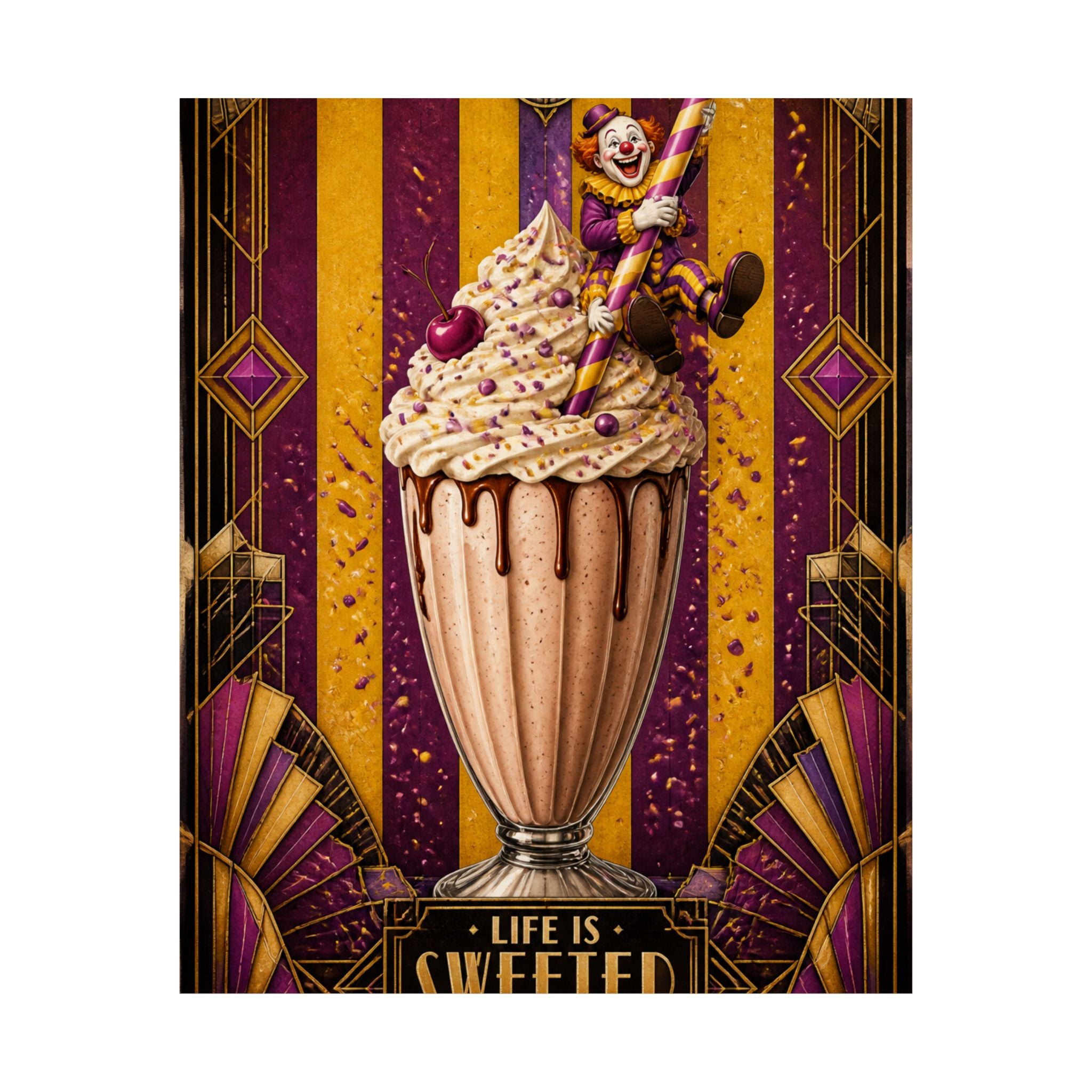 Milkshake Slide Clown Wall Art Poster 24×36 Art Deco Bar Area Decor Maximalist Print