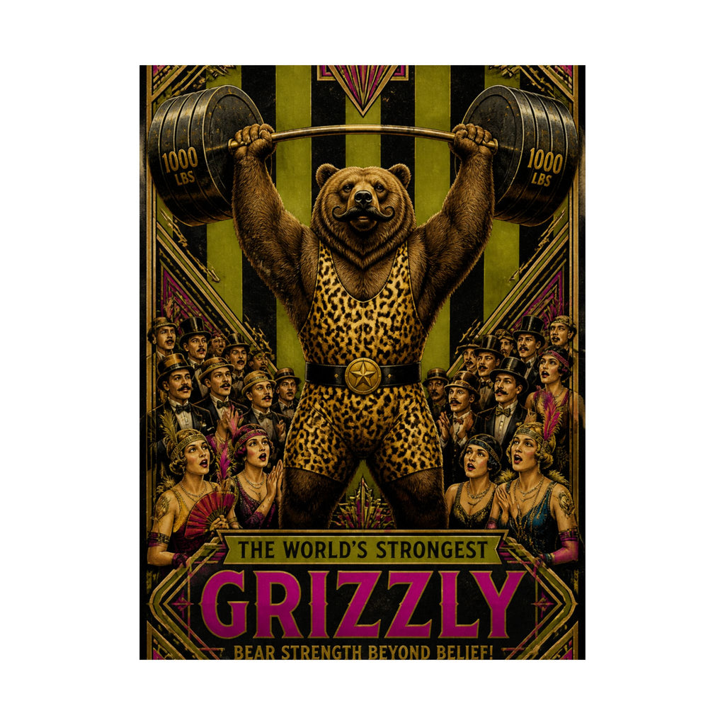 Strongman Bear Wall Art Poster 24×36 Art Deco Bar Area Decor Maximalist Print