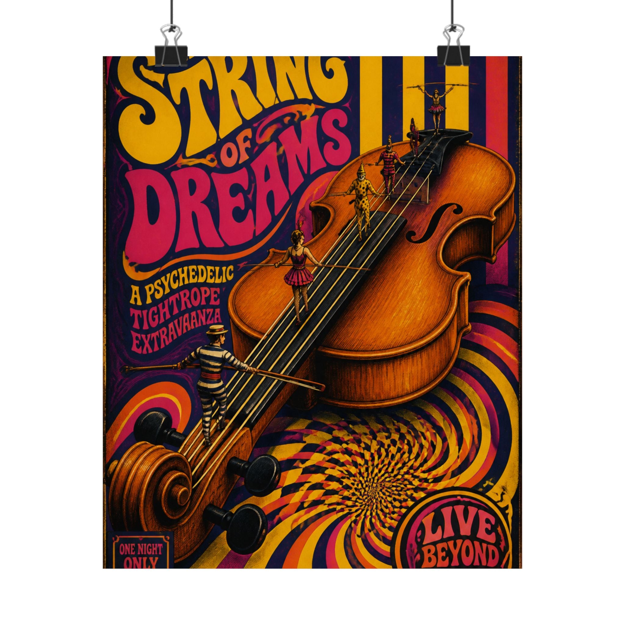 Violin Tightrope Bridge Wall Art Poster 18×24 Psychedelic Cafe Decor Maximalist Print