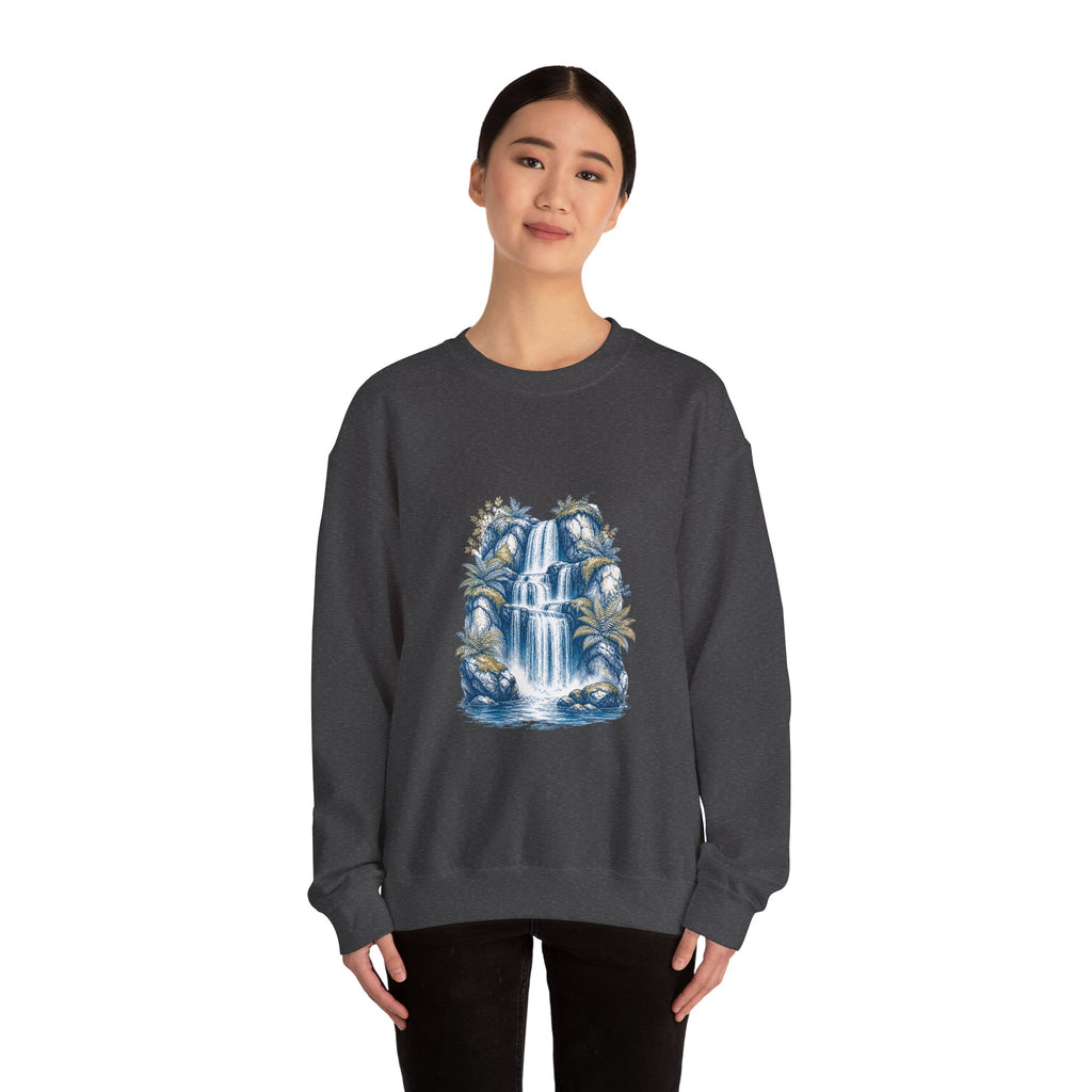 Matching Couple Sweatshirt - Wildfire & Waterfall Matching Couple Premium Fleece Sweatshirt Hand-Drawn Art His Hers Anniversary Gift - Design B