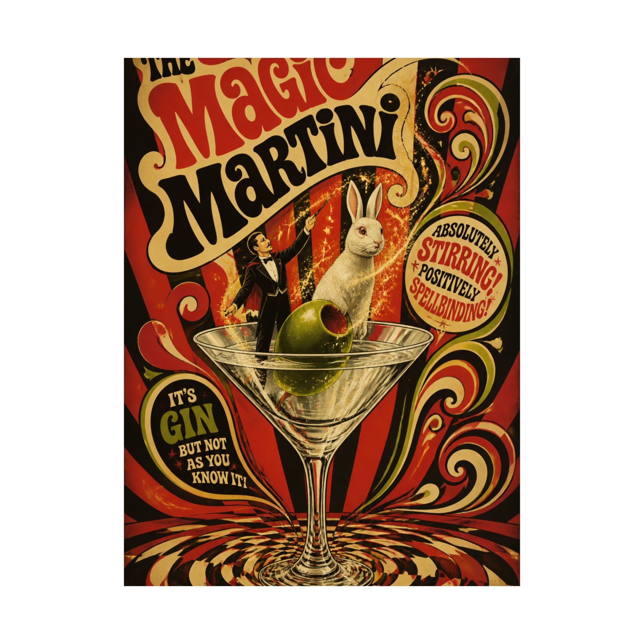 Martini Magician Wall Art Poster 18×24 Psychedelic Cafe Decor Maximalist Print
