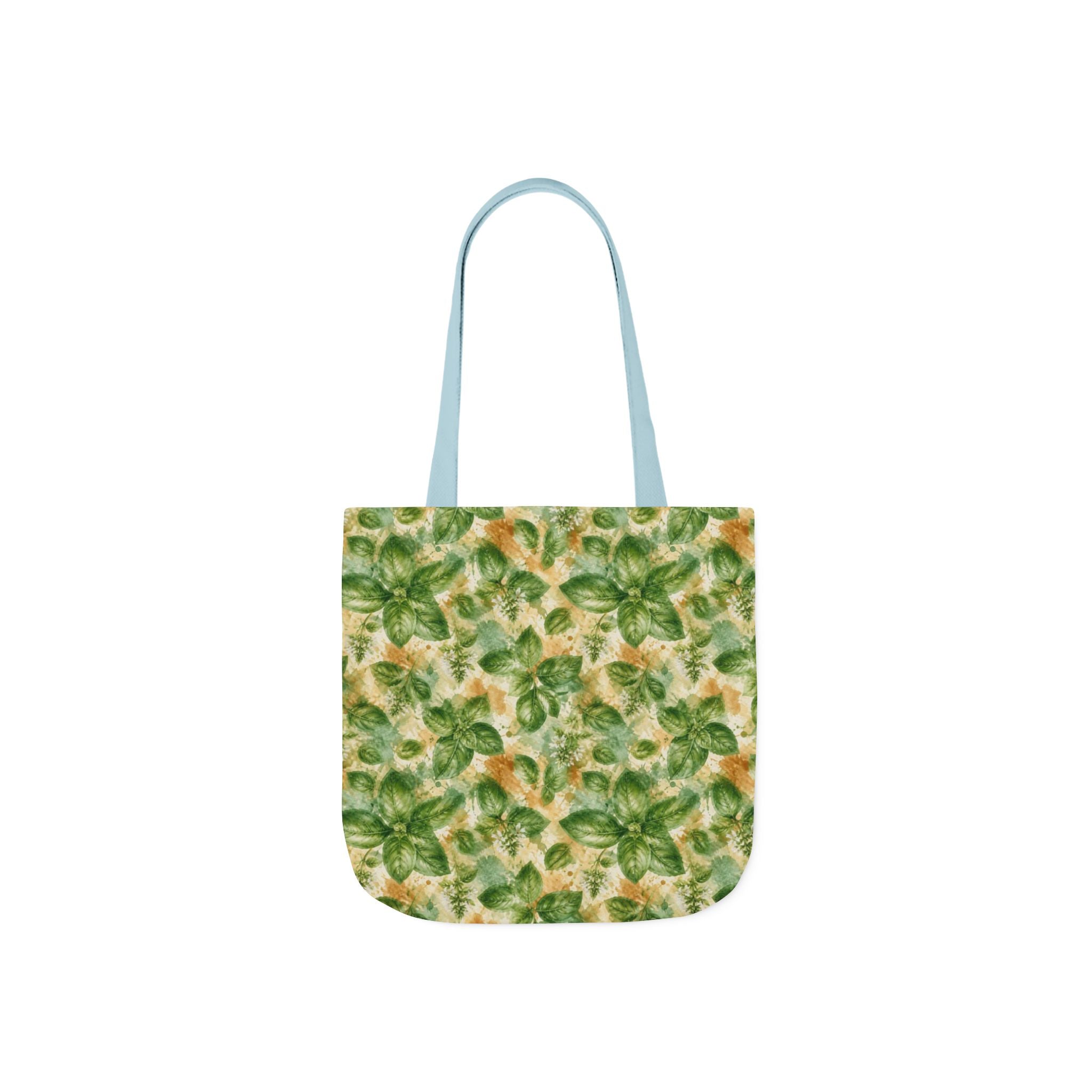 Fresh Basil Leaves Canvas Tote Bag Mediterranean Kitchen Watercolor Splash Design Italian Cottagecore Gift