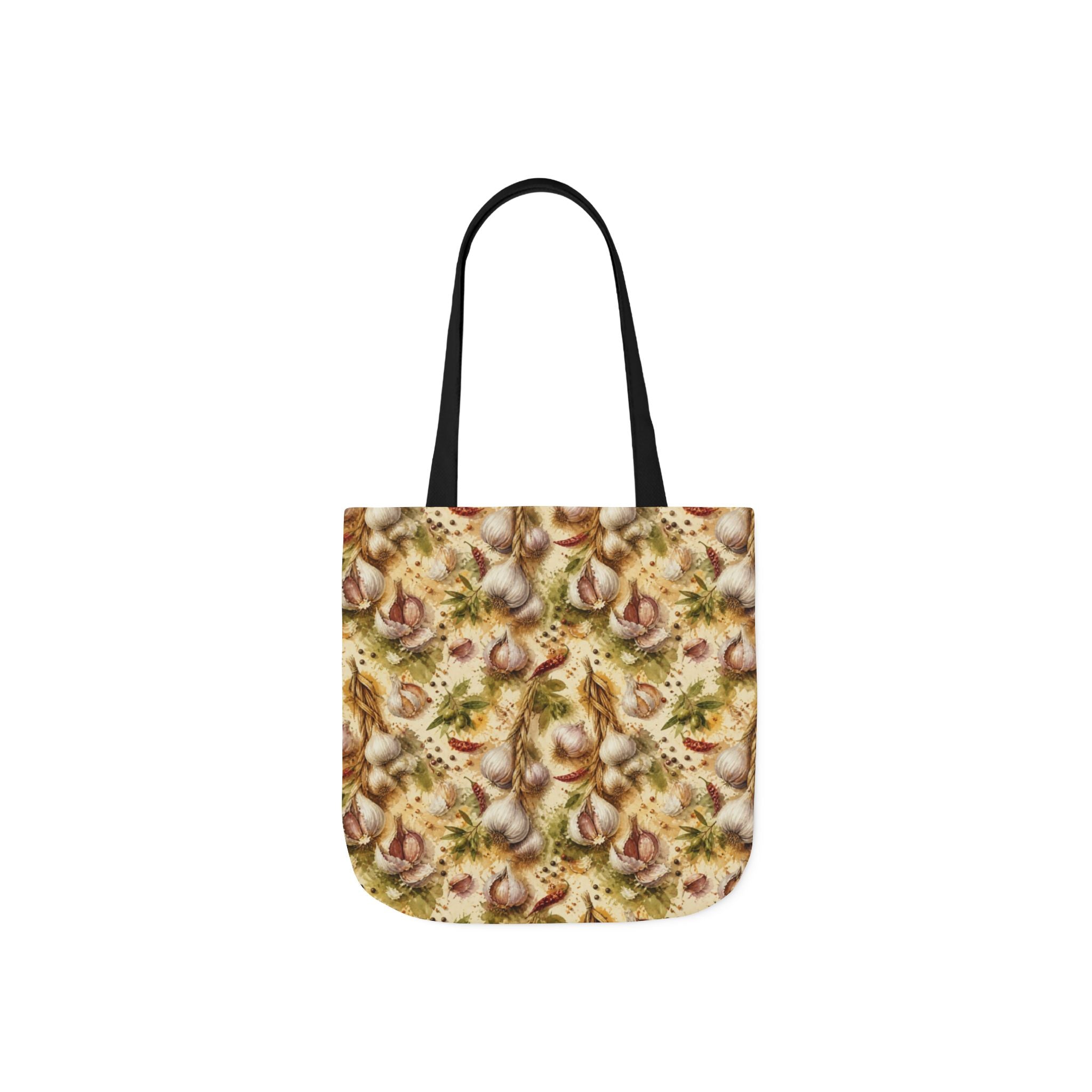 Garlic Bulbs & Cloves Canvas Tote Bag Mediterranean Kitchen Watercolor Splash Design Italian Cottagecore Gift
