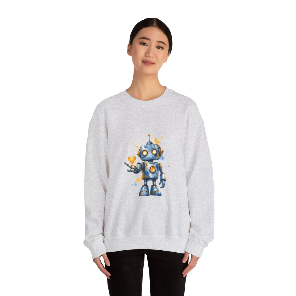 Matching Couple Sweatshirt - Robot & Heart Matching Couple Crewneck Sweatshirt Watercolor Art His Hers Engagement Gift - Design A