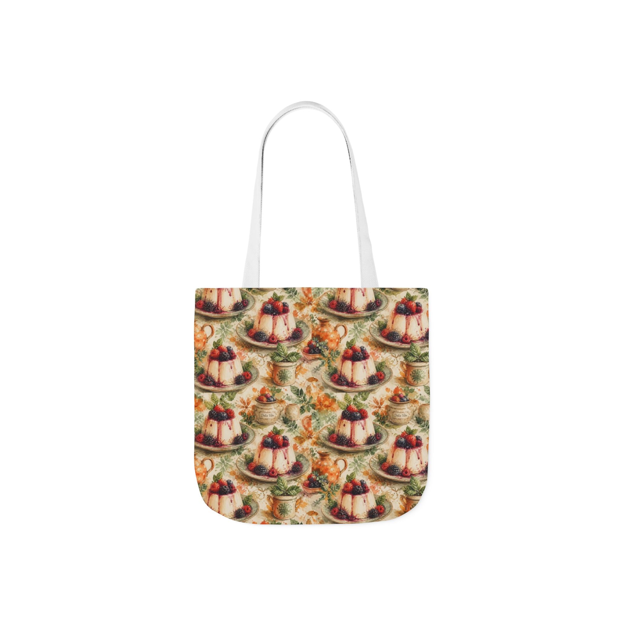 Panna Cotta Canvas Tote Bag Mediterranean Kitchen Watercolor Splash Design Italian Cottagecore Gift