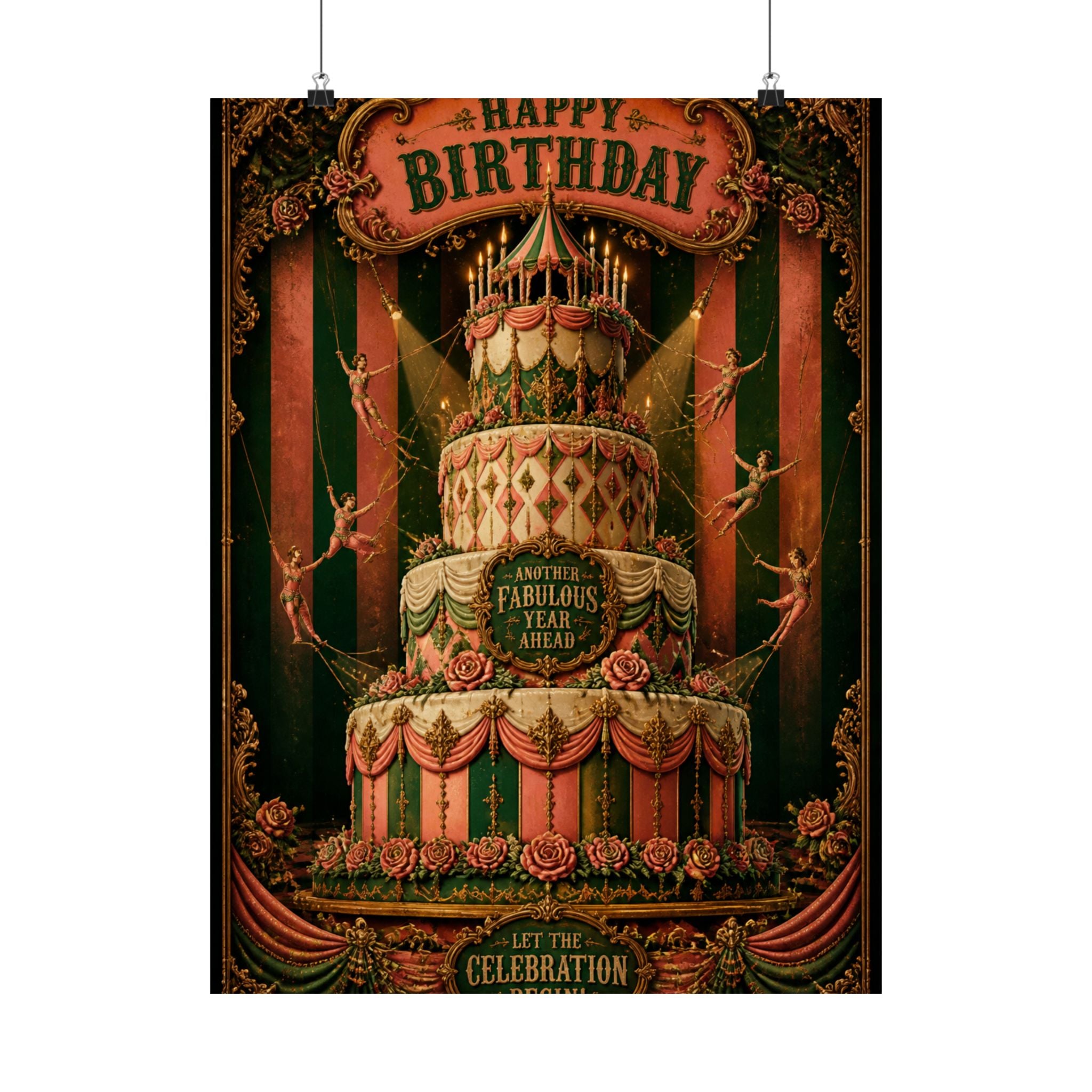 Birthday Cake Trapeze Wall Art Poster 24×36 Baroque Studio Decor Maximalist Print