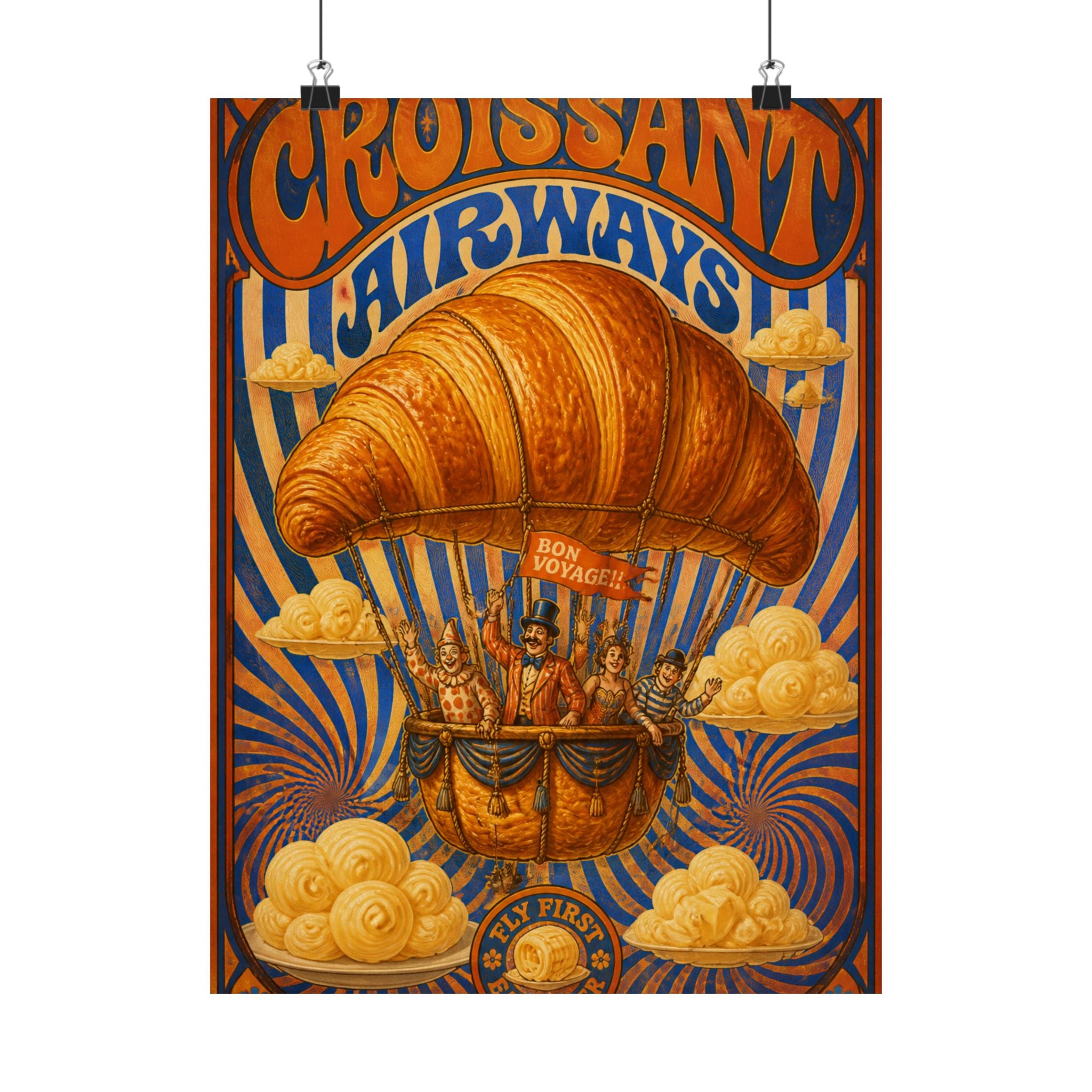 Croissant Hot Air Balloon Wall Art Poster 18×24 Psychedelic Cafe Decor Maximalist Print