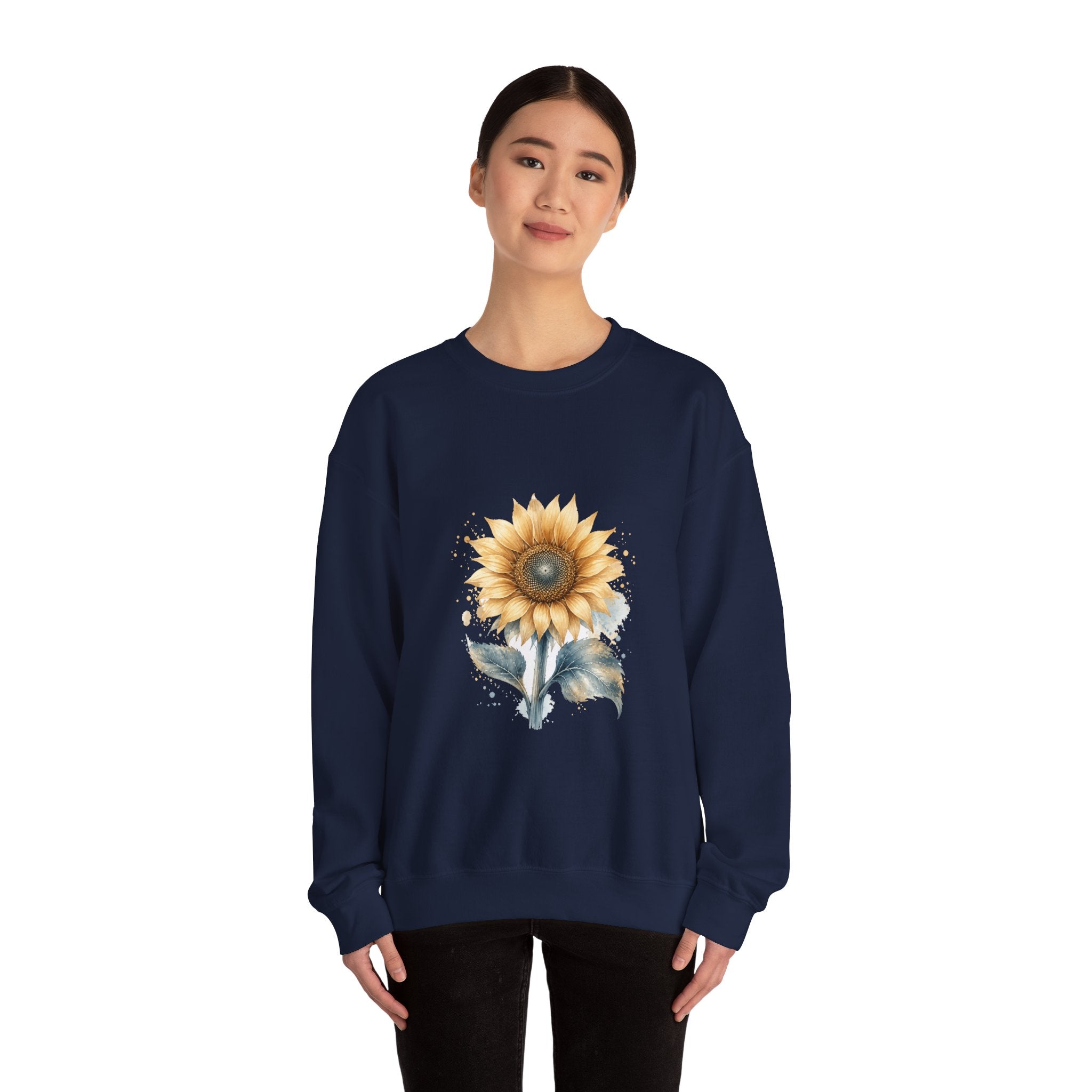 Matching Couple Sweatshirt - Sunflower & Moonflower Matching Couple Comfort Colors Crew Watercolor Art His Hers Birthday Gift - Design A