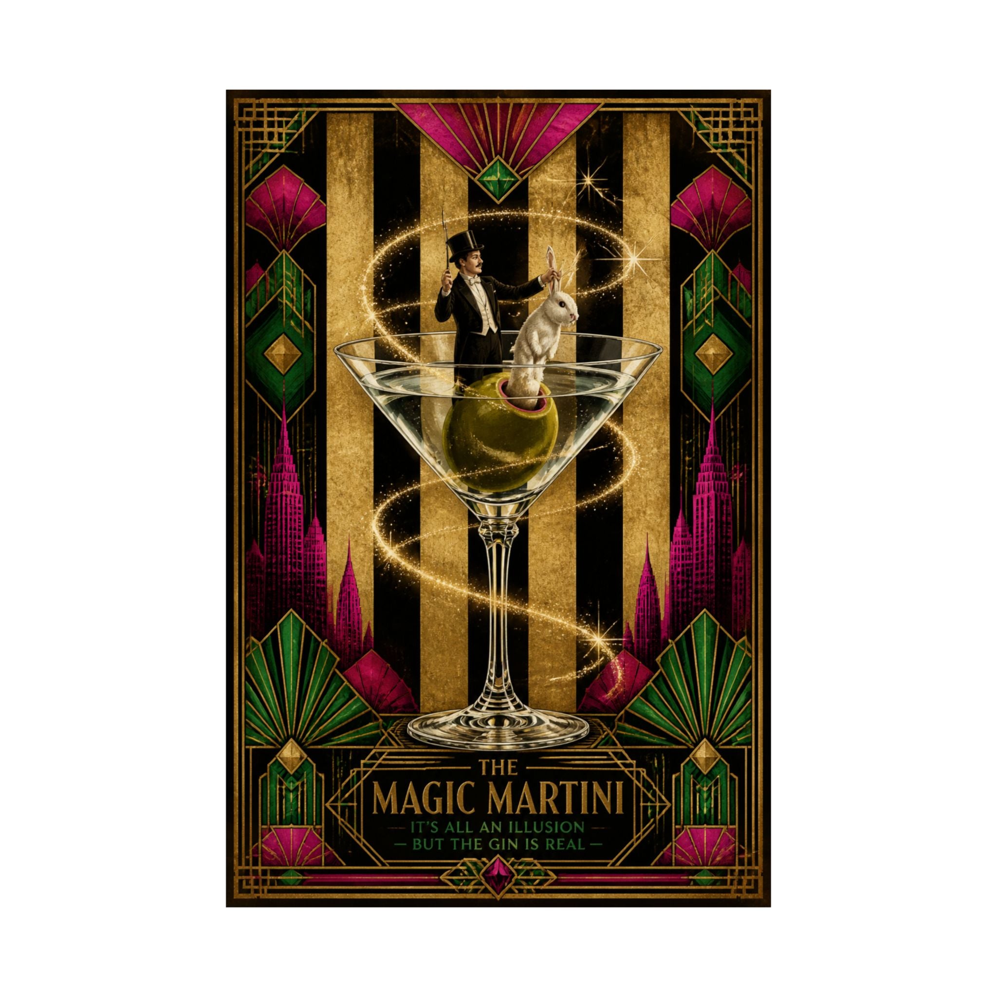Martini Magician Wall Art Poster 18×24 Art Deco Entryway Decor Maximalist Print