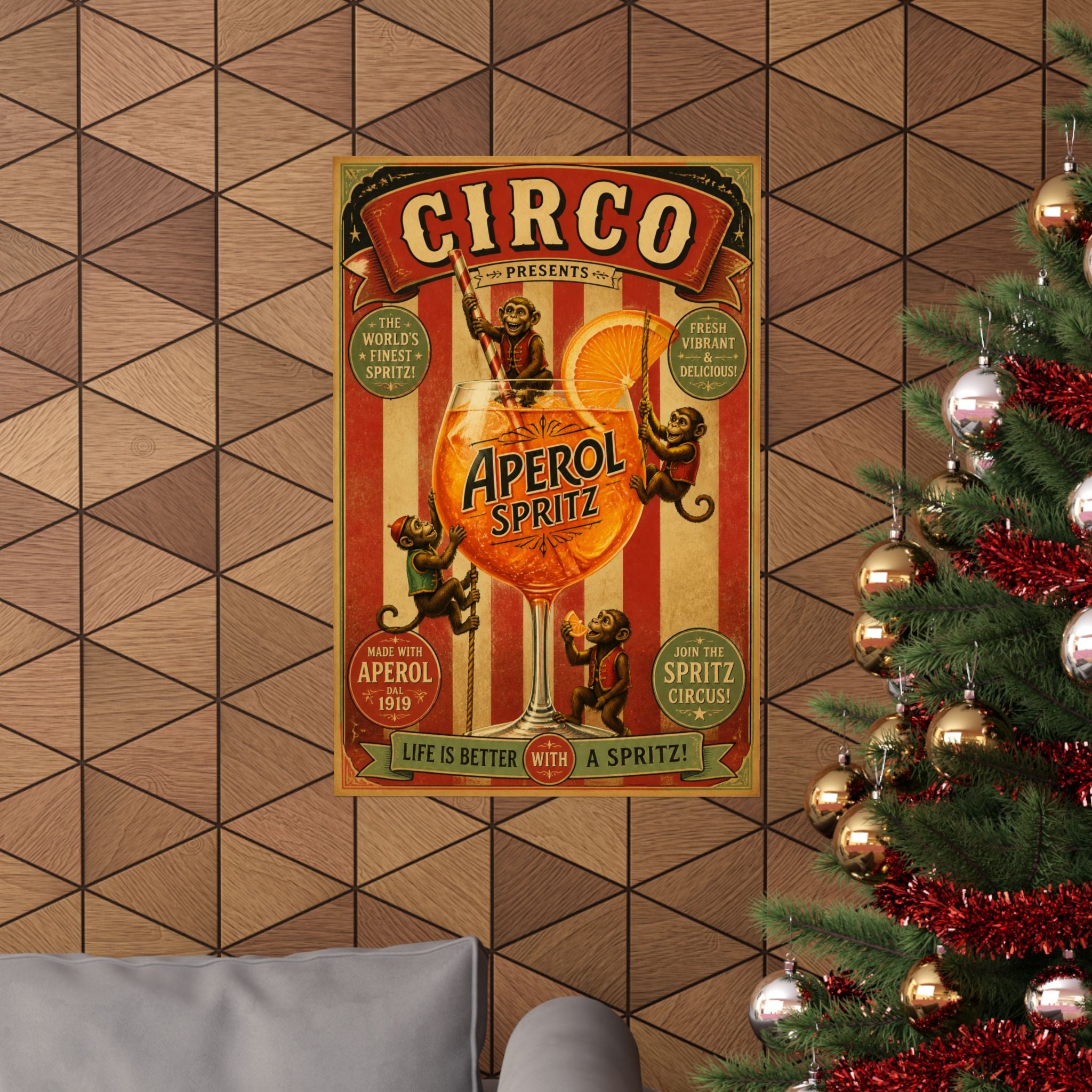 Aperol Spritz Monkeys Wall Art Poster 18×24 Vintage Circus Kitchen Decor Maximalist Print