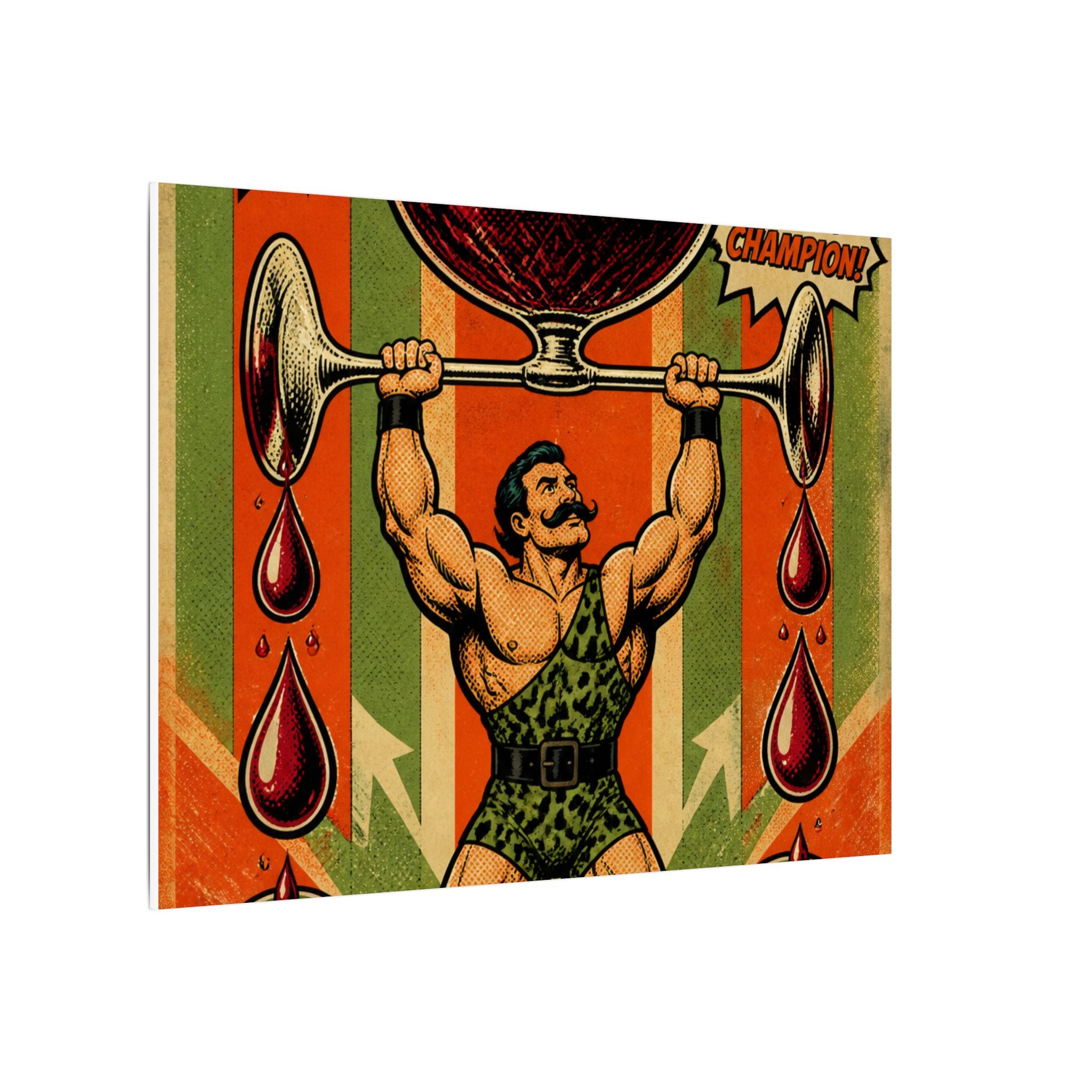 Wine Glass Strongman Wall Art Canvas 24×36 Pop Art Restaurant Decor Maximalist Print