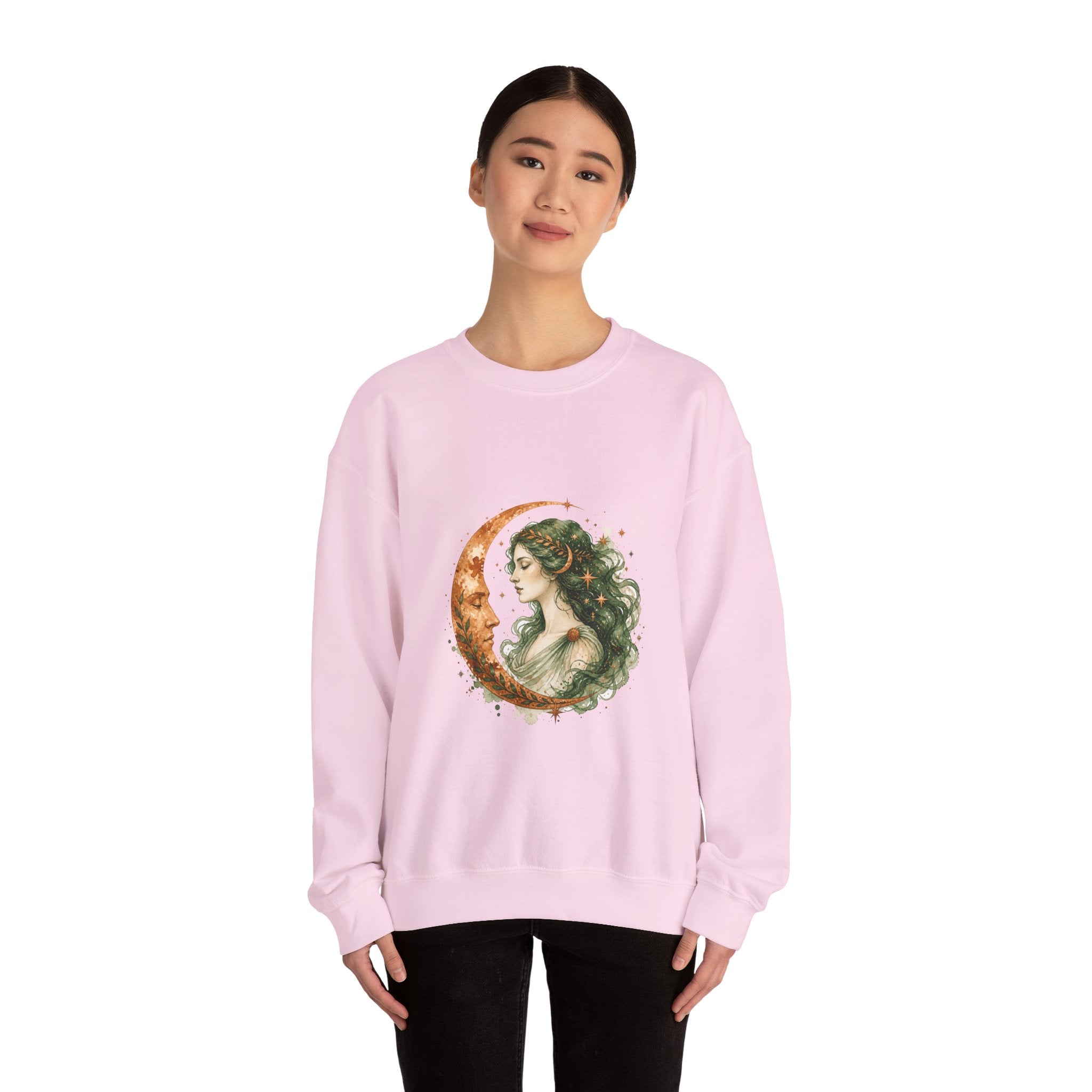 Matching Couple Sweatshirt - Helios & Selene Matching Couple Crewneck Sweatshirt Watercolor Art His Hers Engagement Gift - Design B