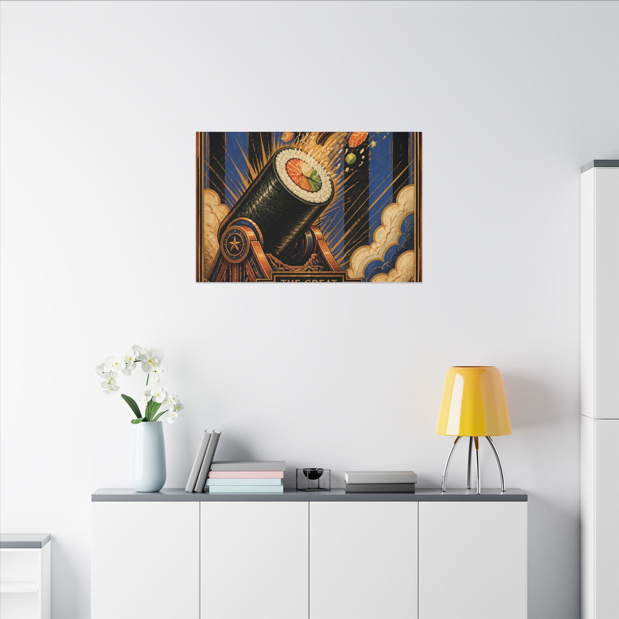 Sushi Roll Cannon Wall Art Canvas 24×36 Art Deco Bar Area Decor Maximalist Print