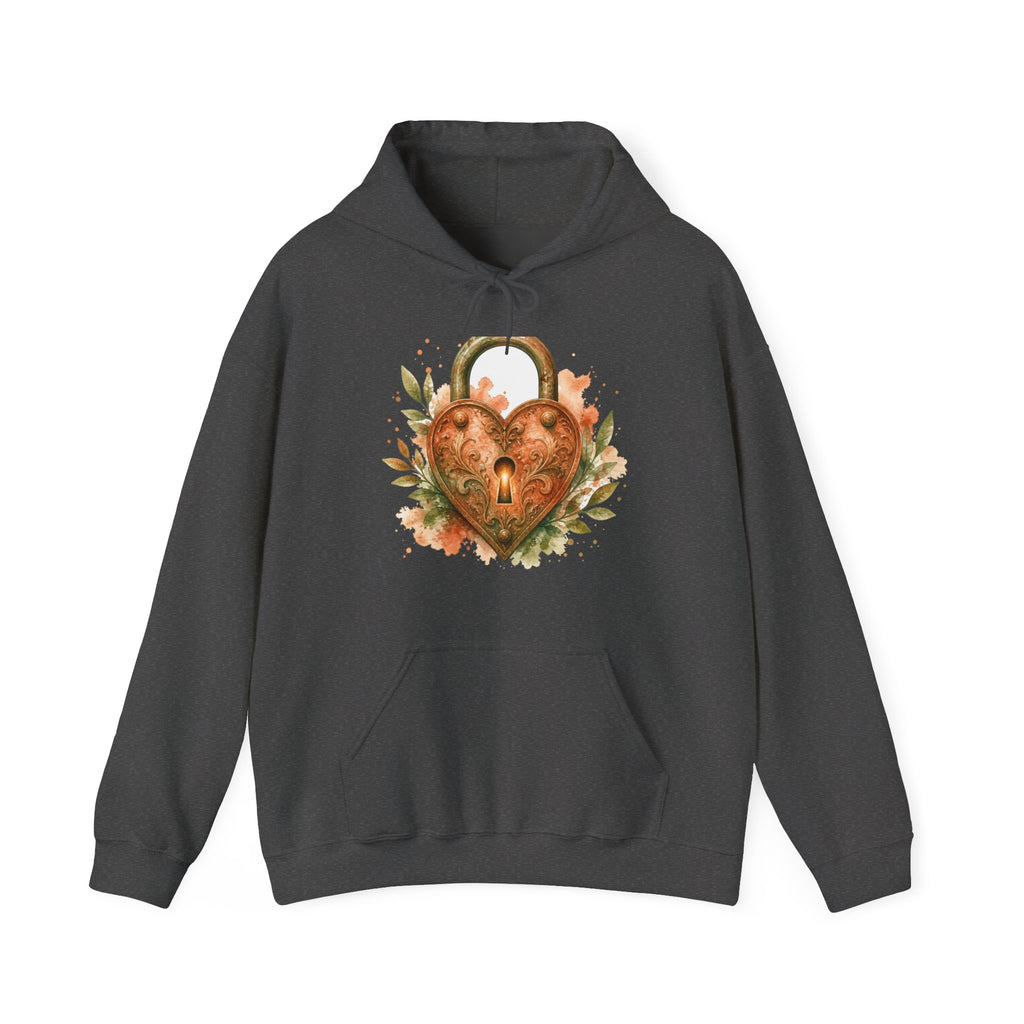 Matching Couple Sweatshirt - Key & Lock Matching Couple Hooded Sweatshirt Watercolor Art His Hers Engagement Gift - Design B