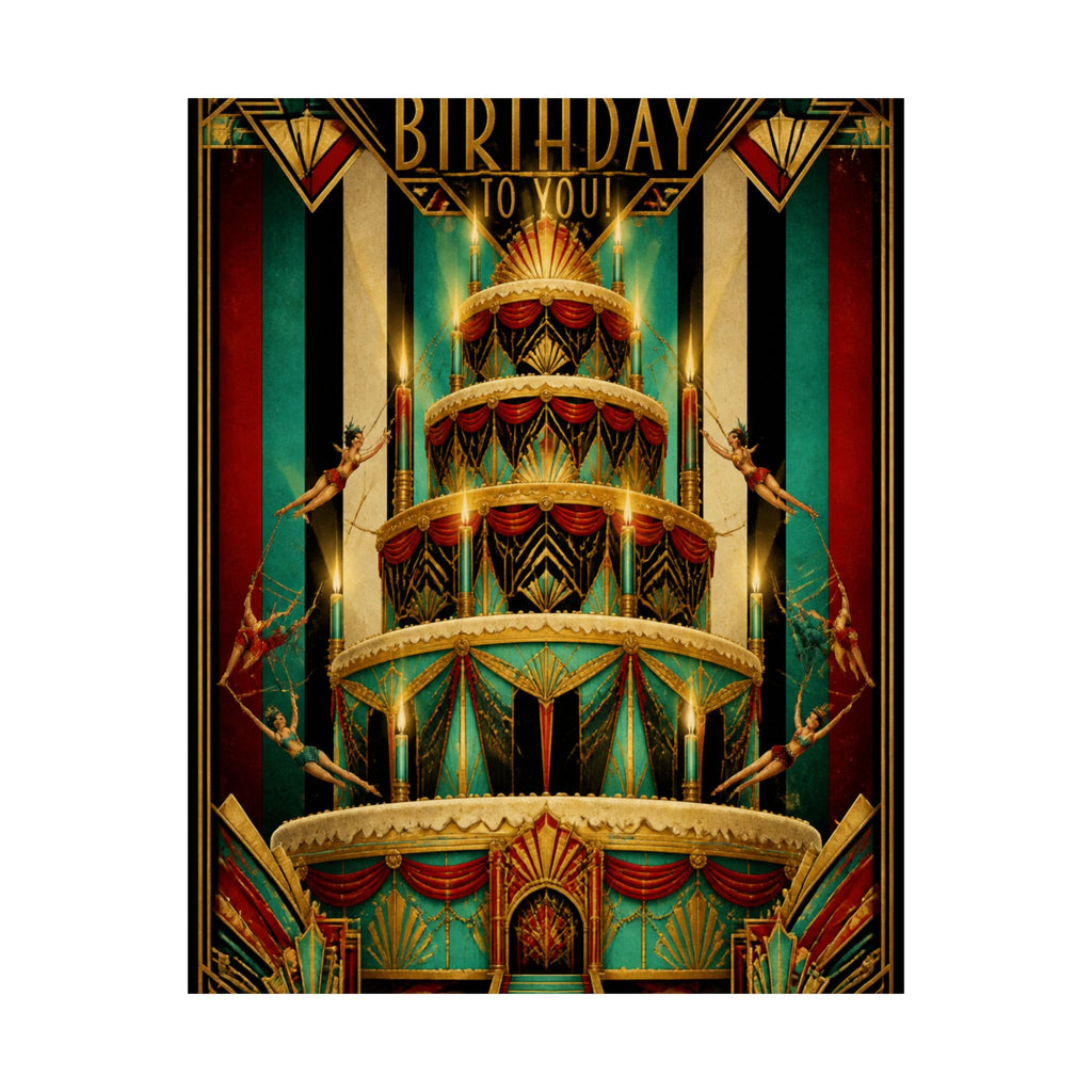 Birthday Cake Trapeze Wall Art Poster 24×36 Art Deco Bar Area Decor Maximalist Print