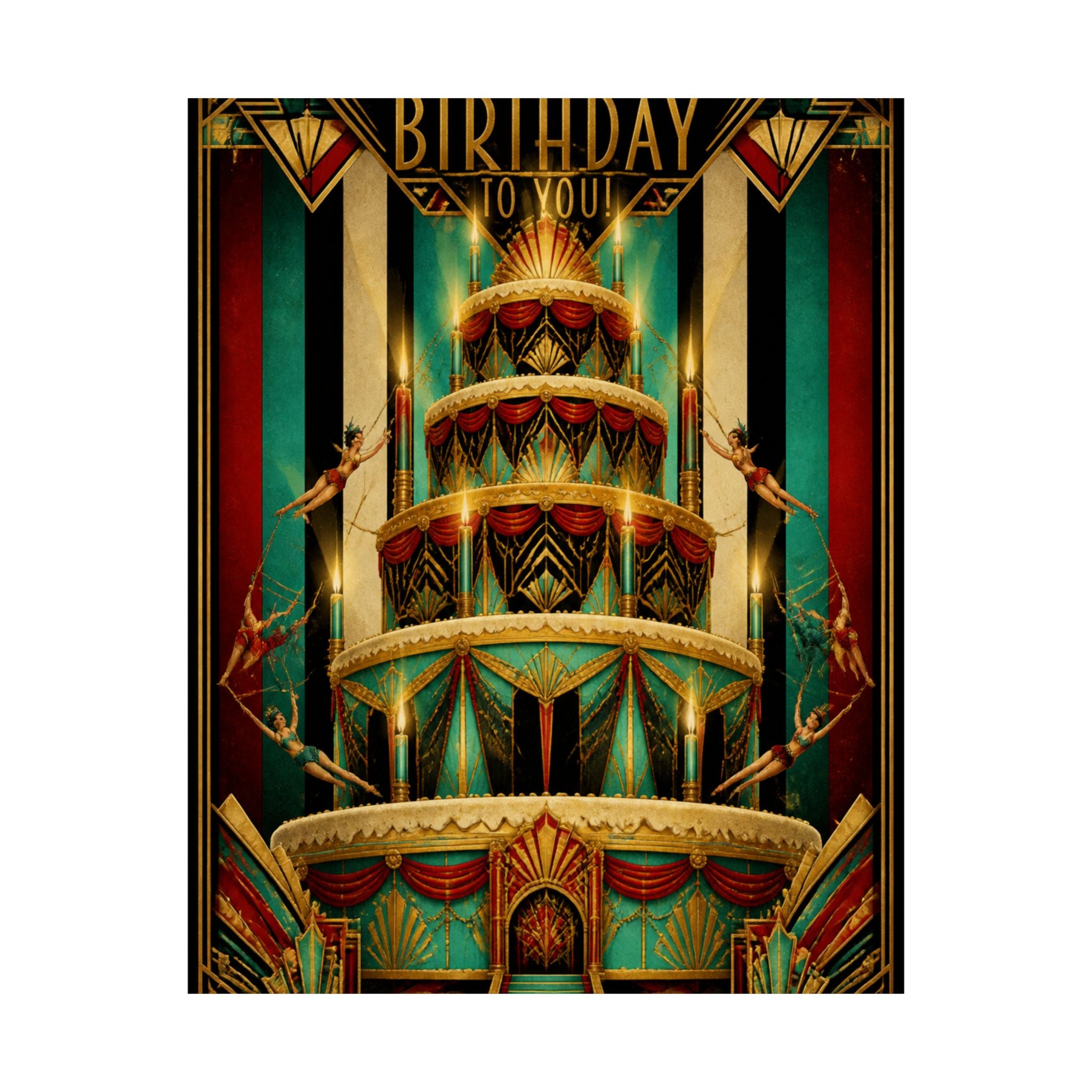 Birthday Cake Trapeze Wall Art Poster 24×36 Art Deco Bar Area Decor Maximalist Print