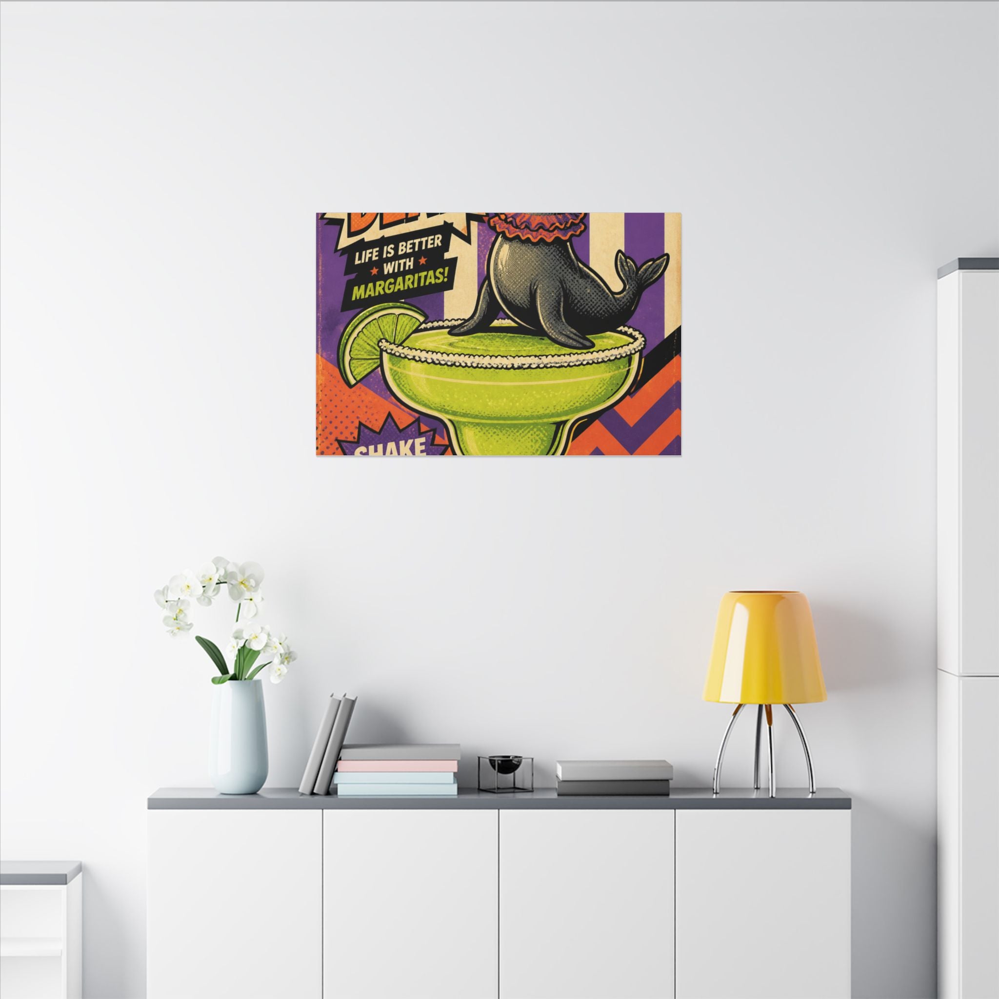 Margarita Balancing Seal Wall Art Canvas 24×36 Pop Art Restaurant Decor Maximalist Print