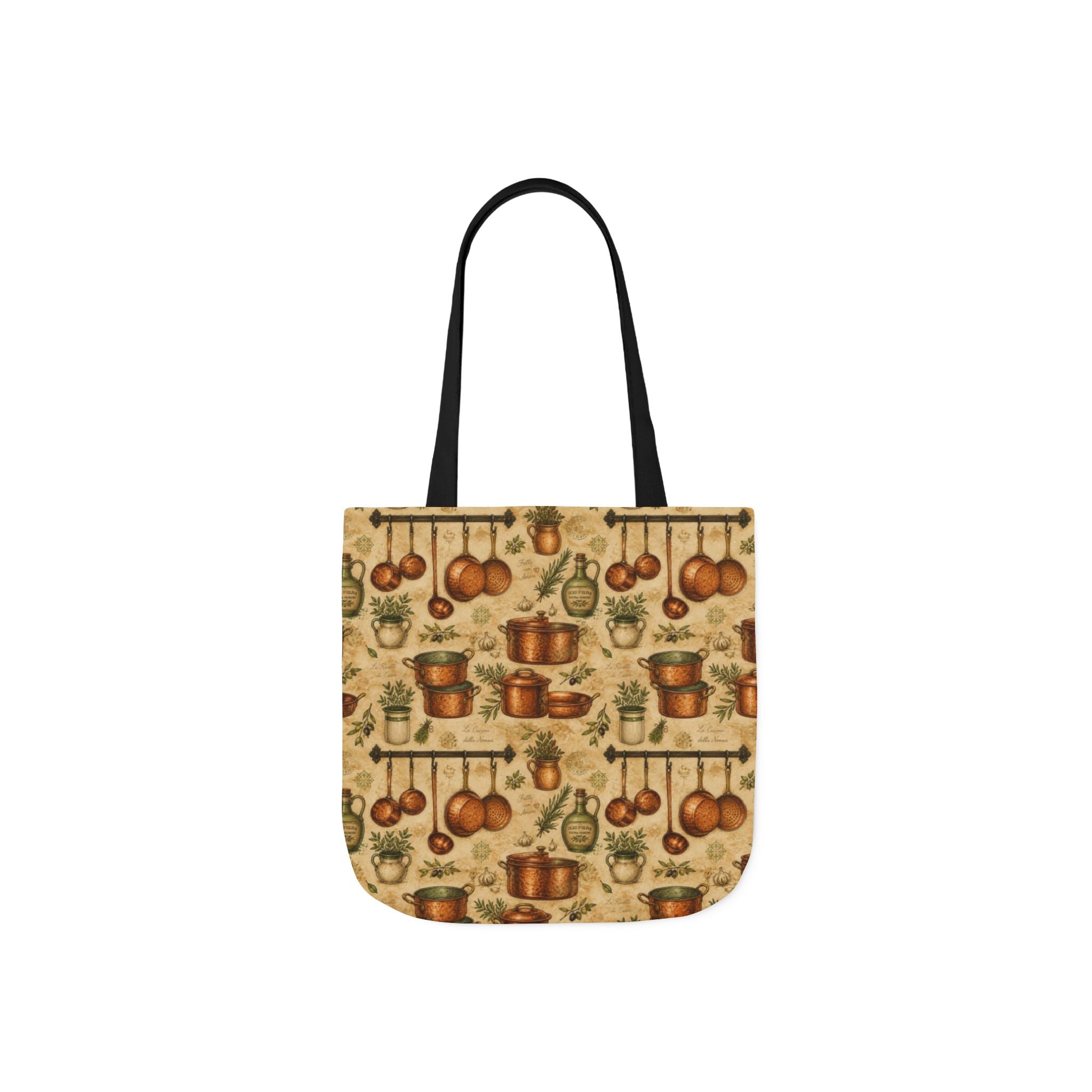 Copper Cookware Canvas Tote Bag Mediterranean Kitchen Watercolor Design Italian Cottagecore Gift