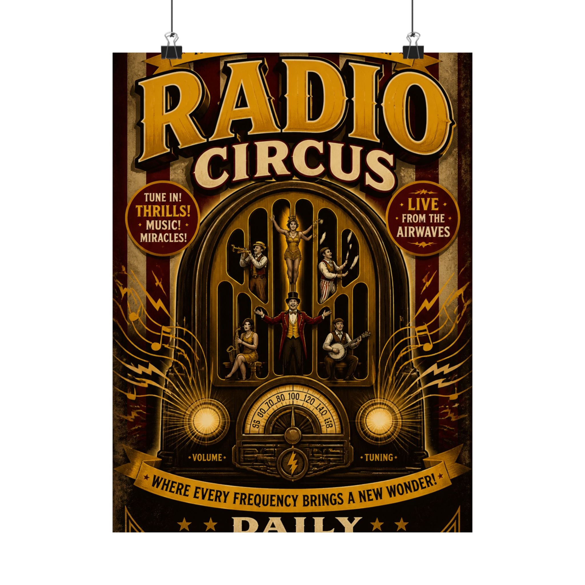 Vintage Radio Stage Wall Art Poster 18×24 Vintage Circus Kitchen Decor Maximalist Print