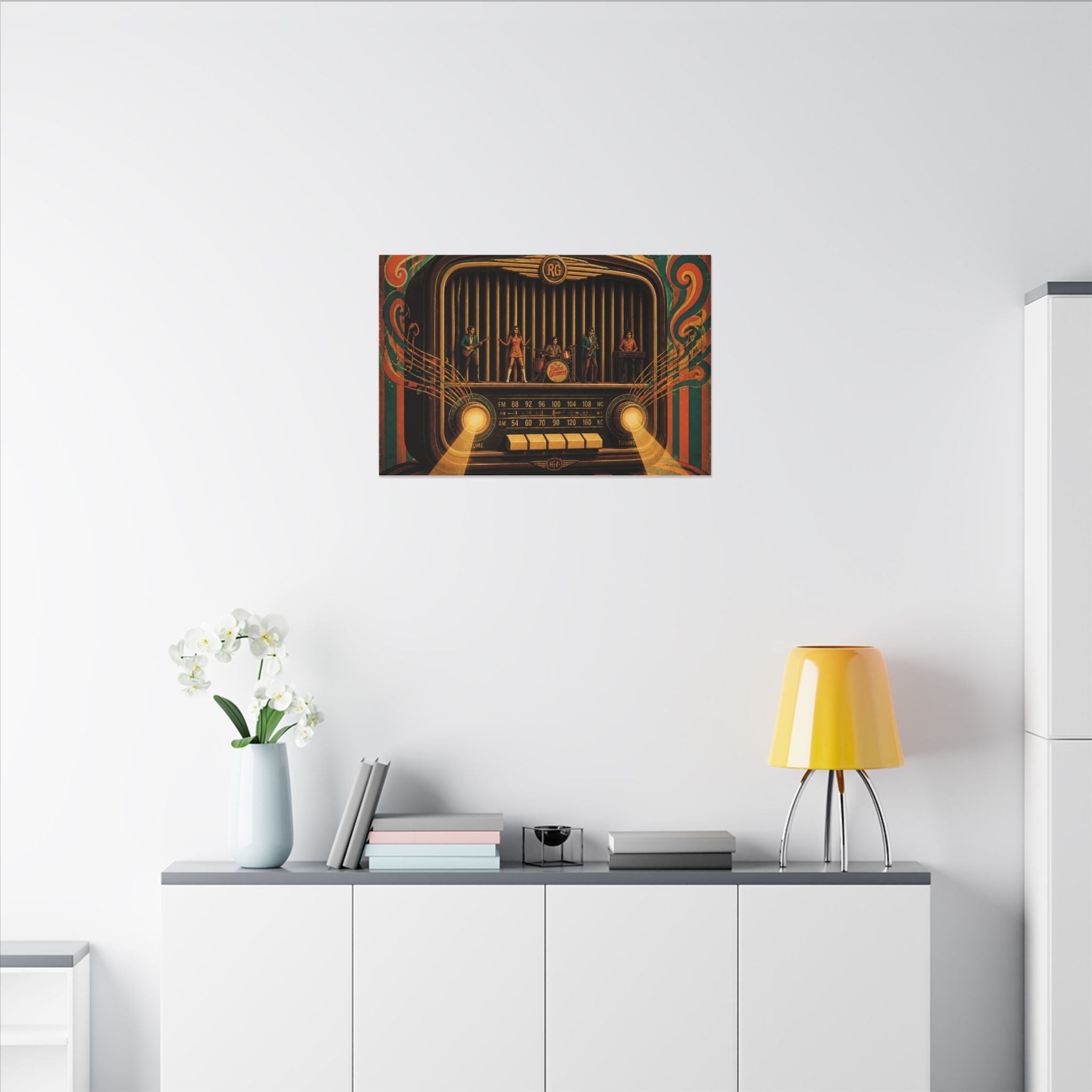 Vintage Radio Stage Wall Art Canvas 24×36 Psychedelic Dining Room Decor Maximalist Print