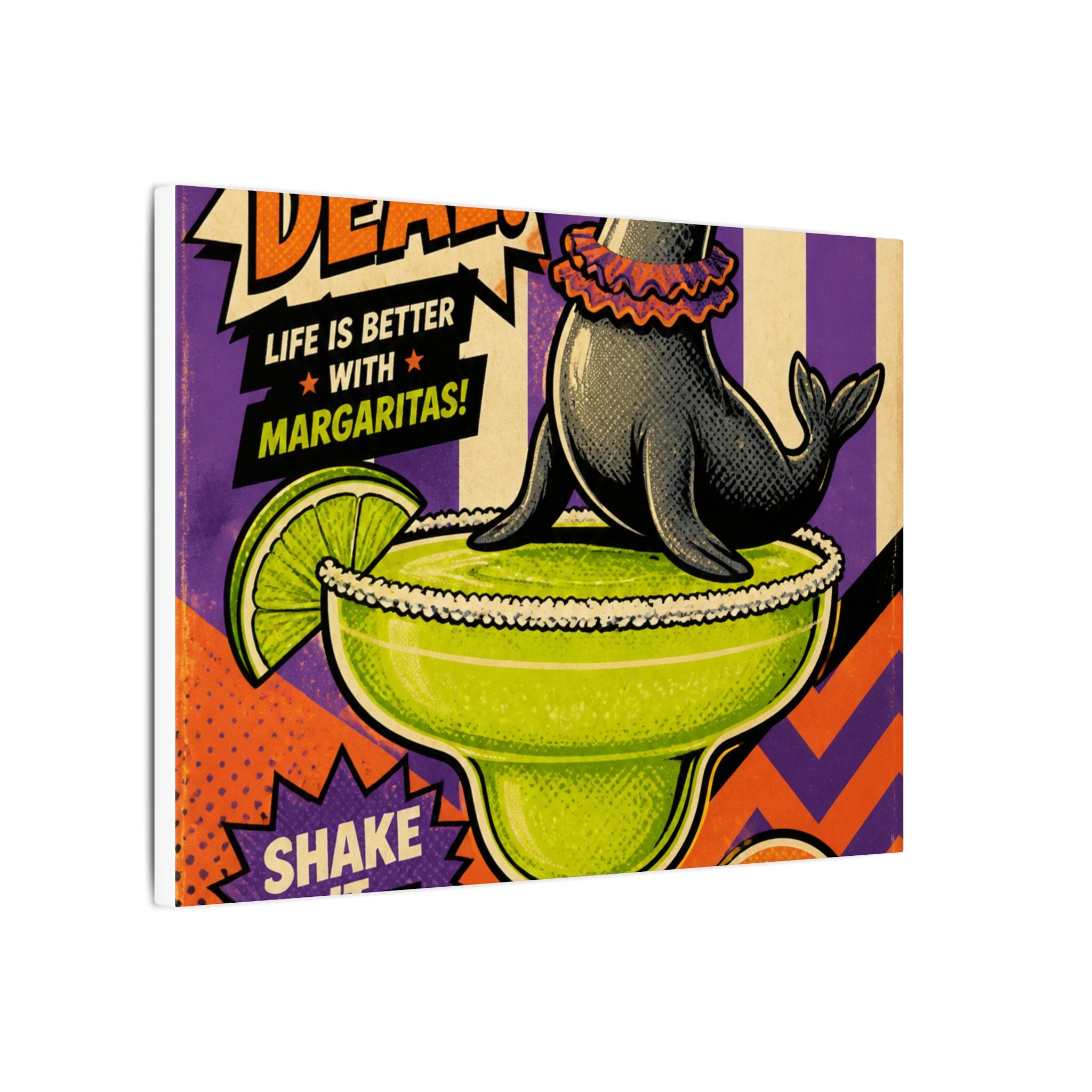 Margarita Balancing Seal Wall Art Canvas 24×36 Pop Art Restaurant Decor Maximalist Print