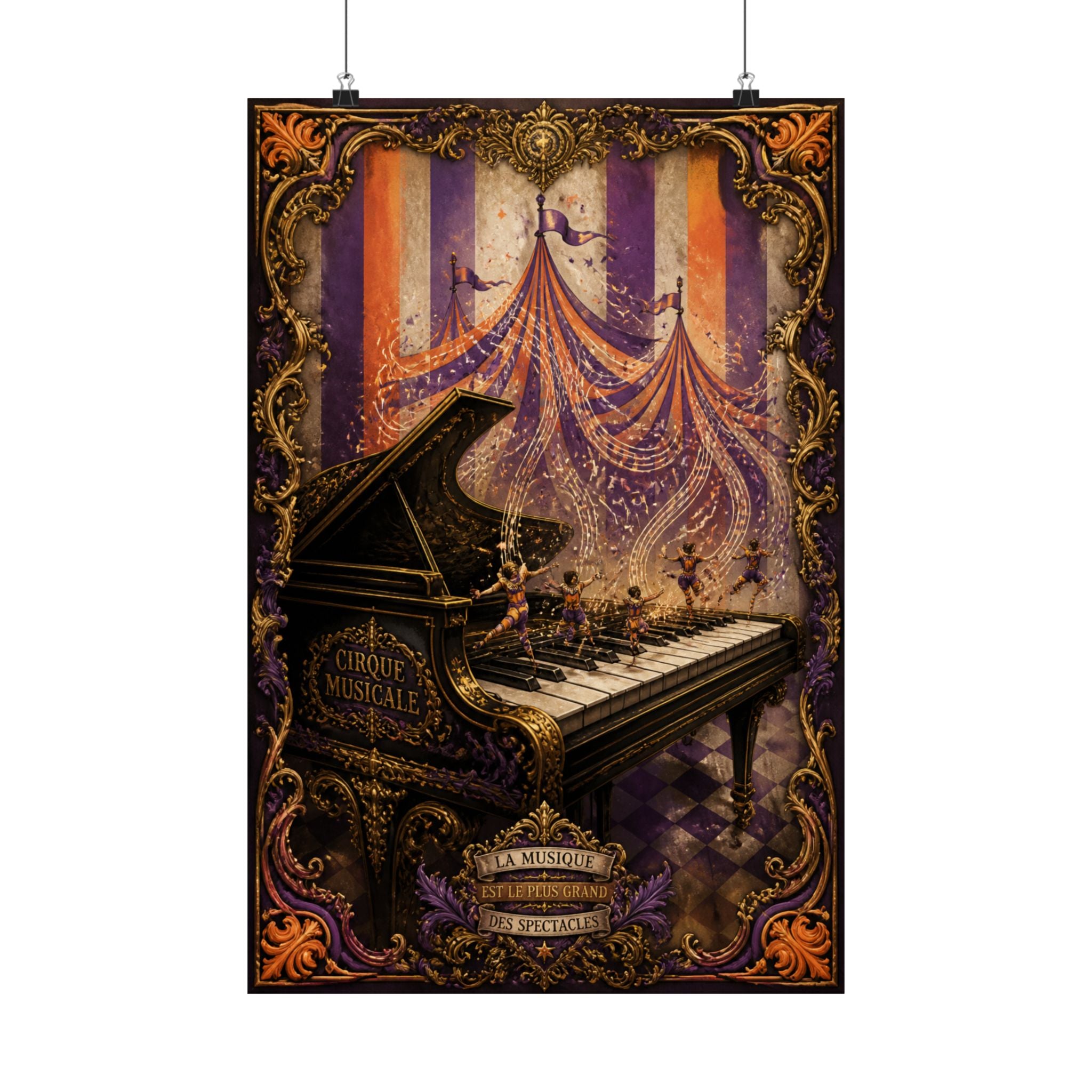 Grand Piano Acrobats Wall Art Poster 24×36 Baroque Studio Decor Maximalist Print