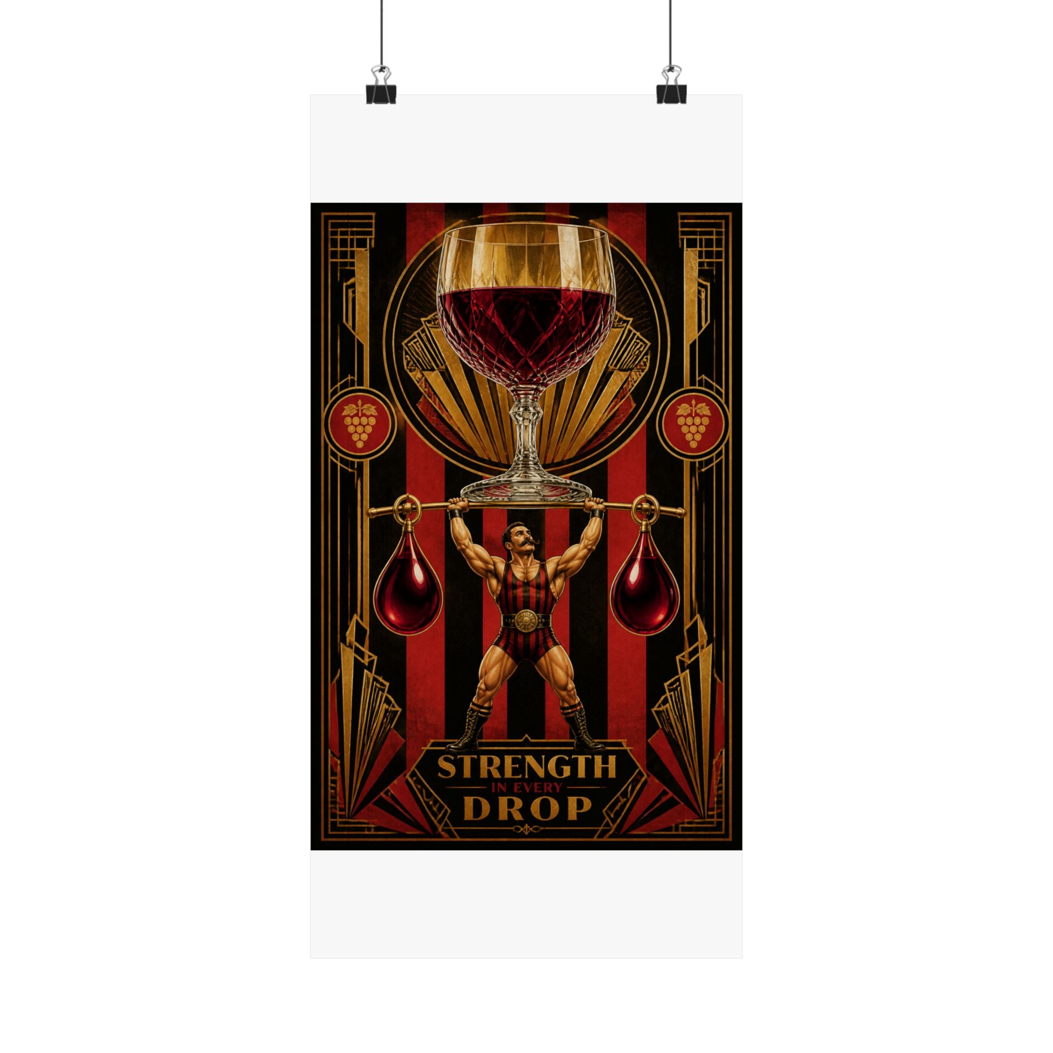 Wine Glass Strongman Wall Art Poster 18×24 Art Deco Entryway Decor Maximalist Print