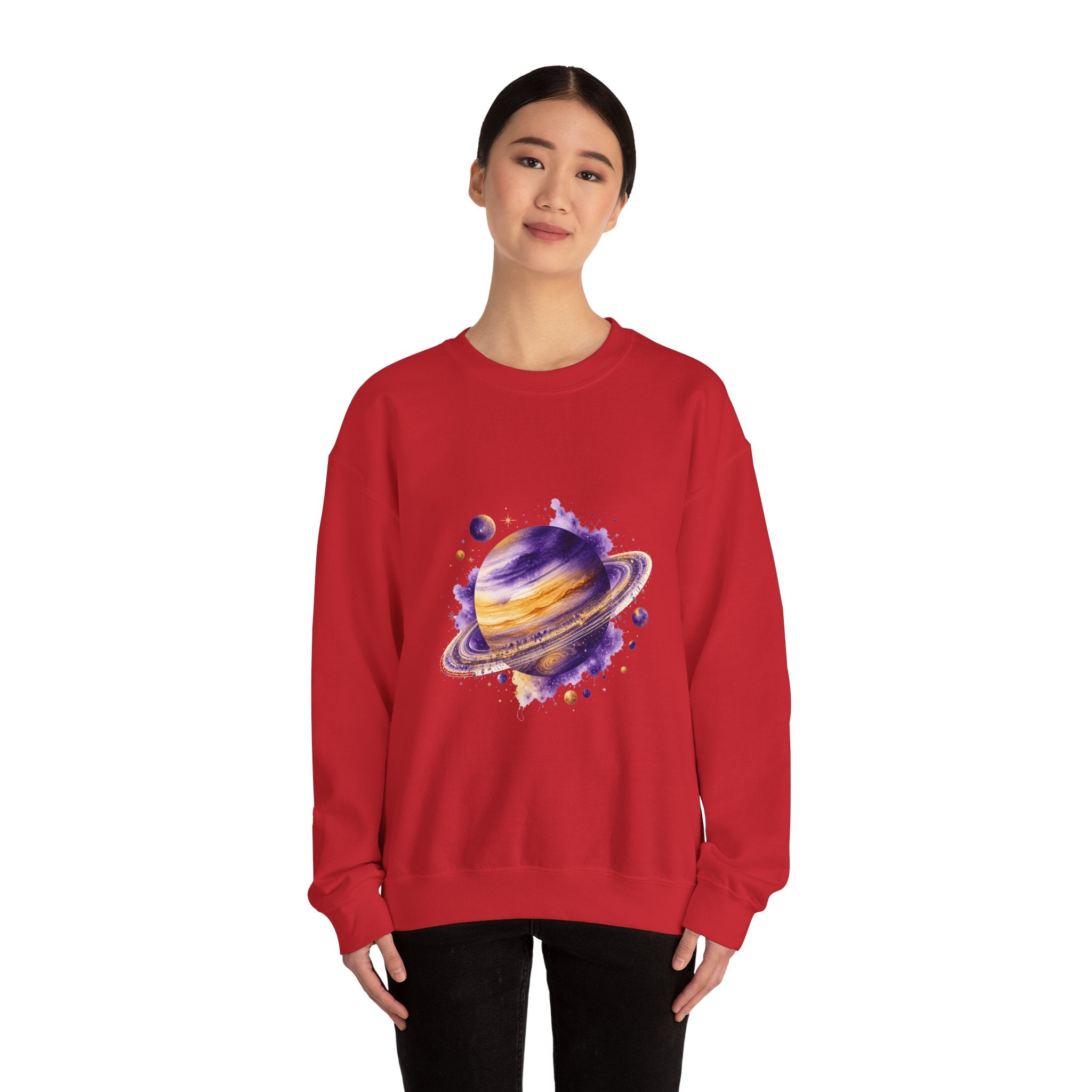 Matching Couple Sweatshirt - Astronaut & Planet Matching Couple Comfort Colors Crew Watercolor Art His Hers Birthday Gift - Design B