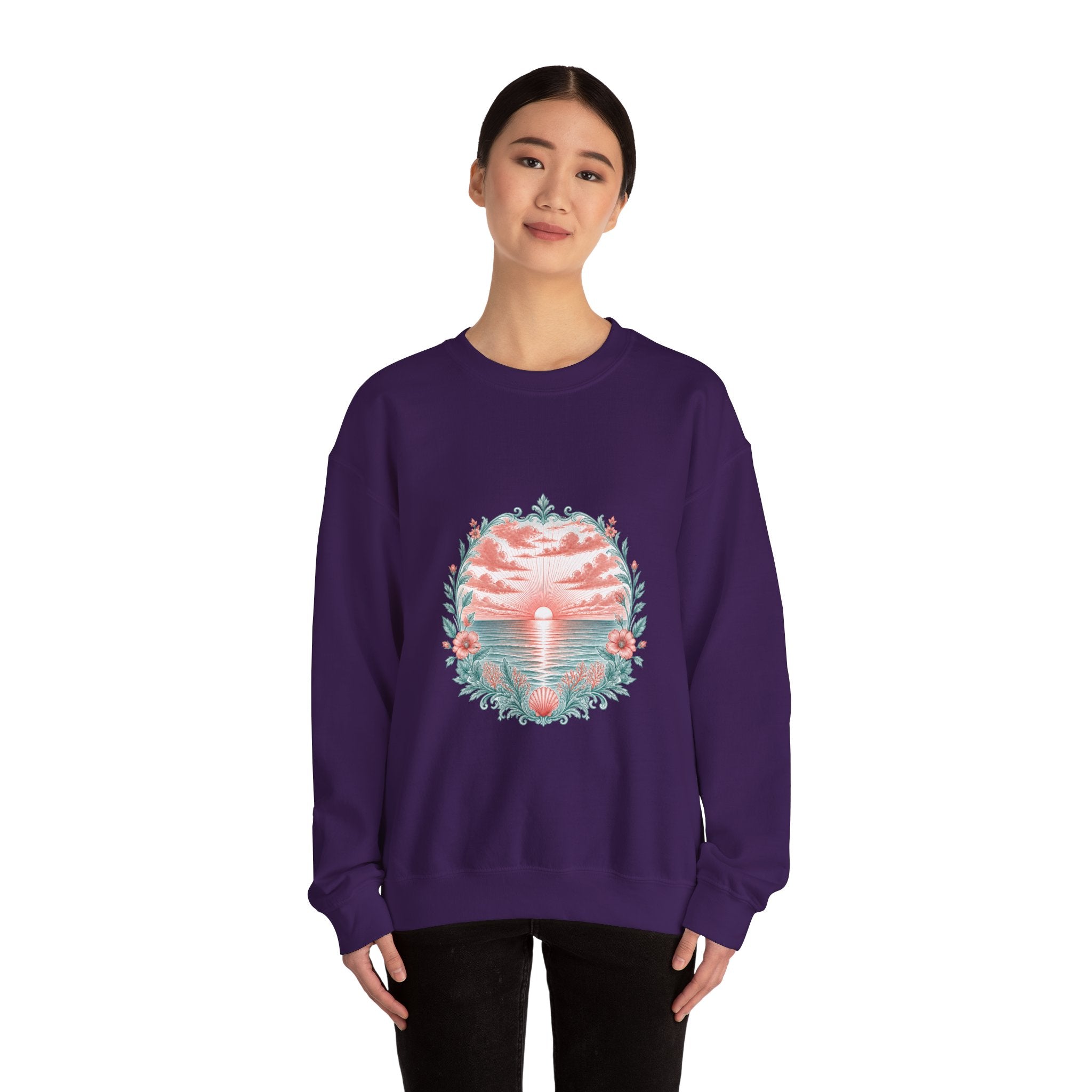 Matching Couple Sweatshirt - Sunrise & Sunset Matching Couple Crewneck Sweatshirt Vintage Art His Hers Wedding Gift - Design A