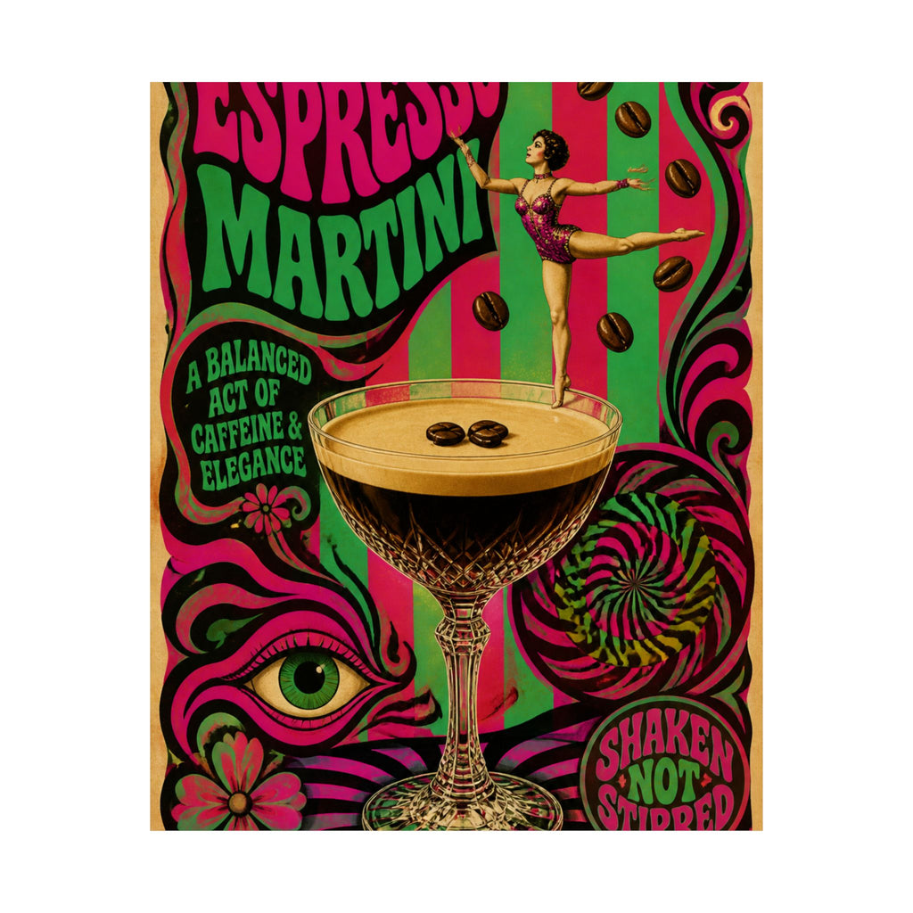 Espresso Martini Acrobat Wall Art Poster 18×24 Psychedelic Cafe Decor Maximalist Print