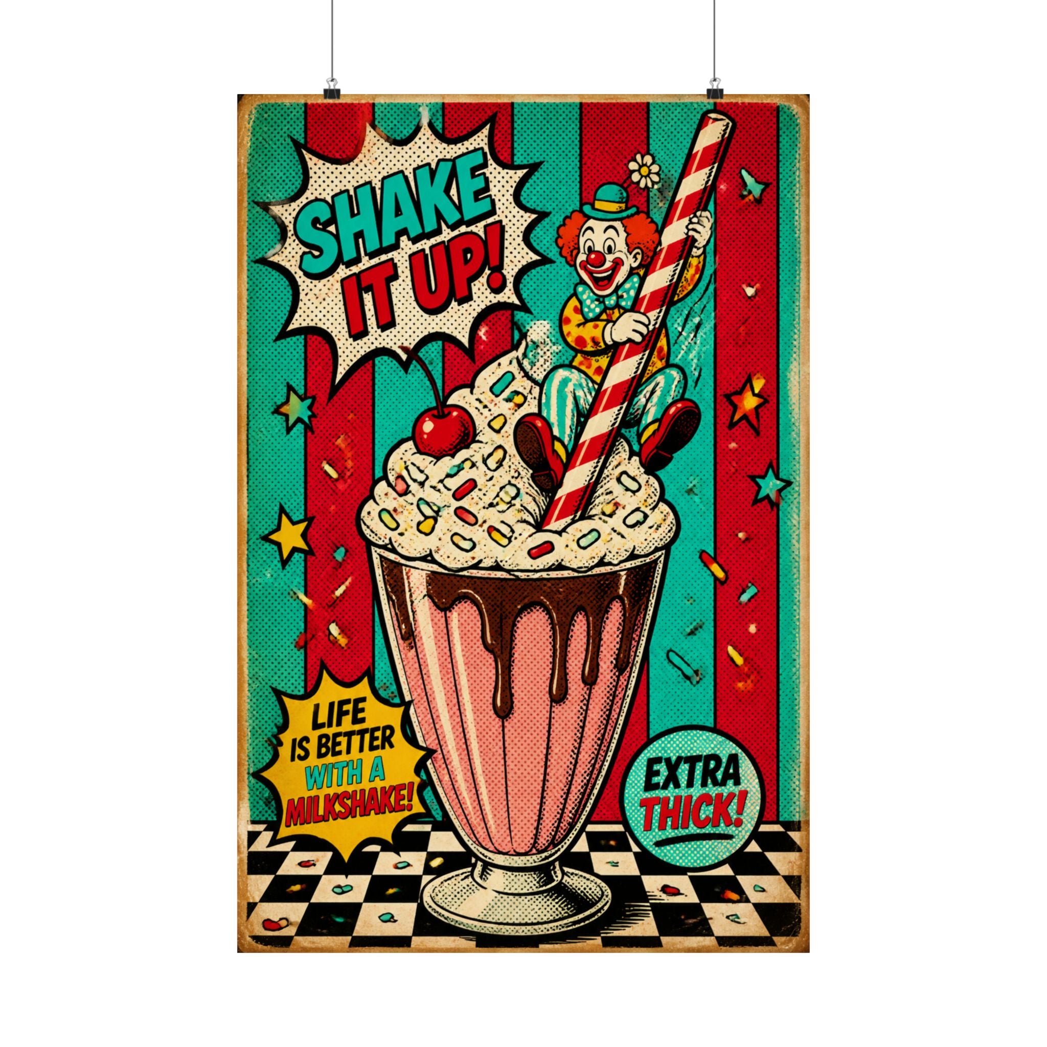 Milkshake Slide Clown Wall Art Poster 18×24 Pop Art Living Room Decor Maximalist Print