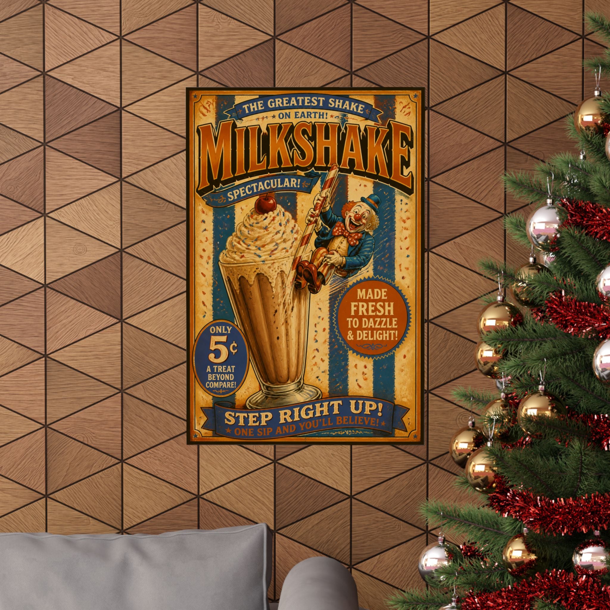 Milkshake Slide Clown Wall Art Poster 24×36 Vintage Circus Bedroom Decor Maximalist Print