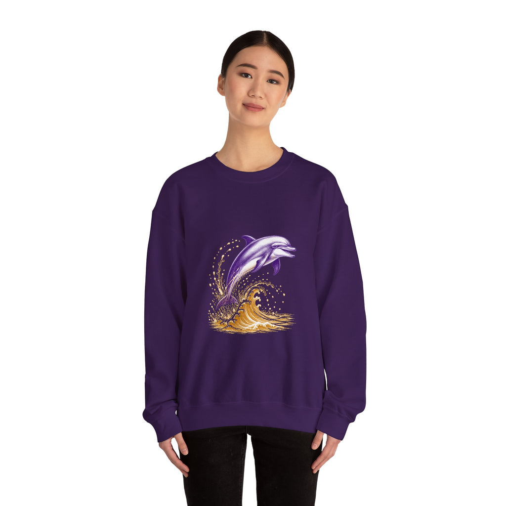 Matching Couple Sweatshirt - Shark & Dolphin Matching Couple Crewneck Sweatshirt Vintage Art His Hers Wedding Gift - Design B