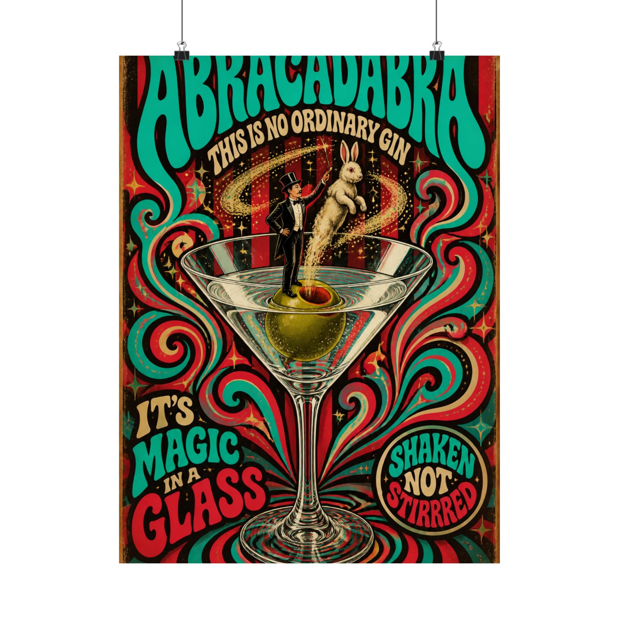 Martini Magician Wall Art Poster 24×36 Psychedelic Dining Room Decor Maximalist Print