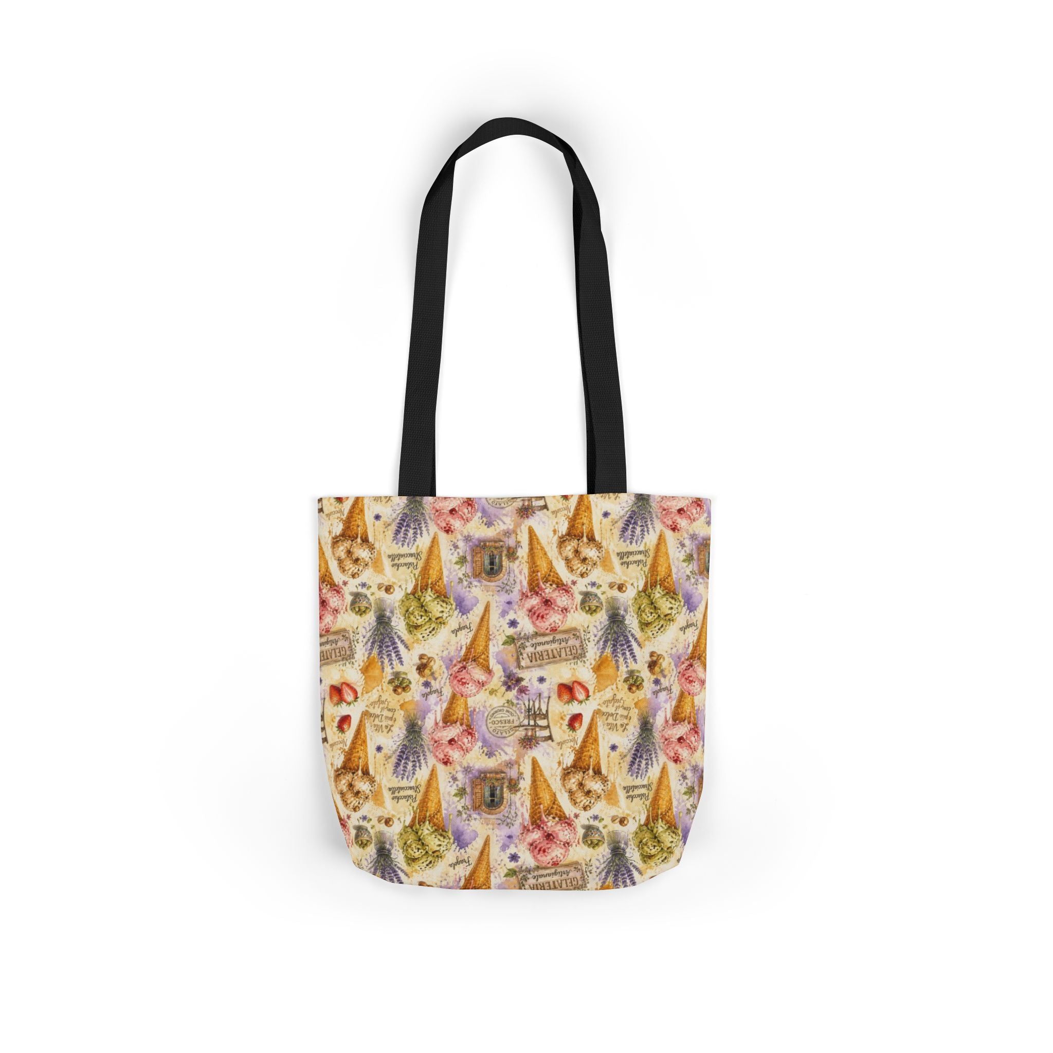 Gelato Scoops Canvas Tote Bag Mediterranean Kitchen Watercolor Splash Design Italian Cottagecore Gift