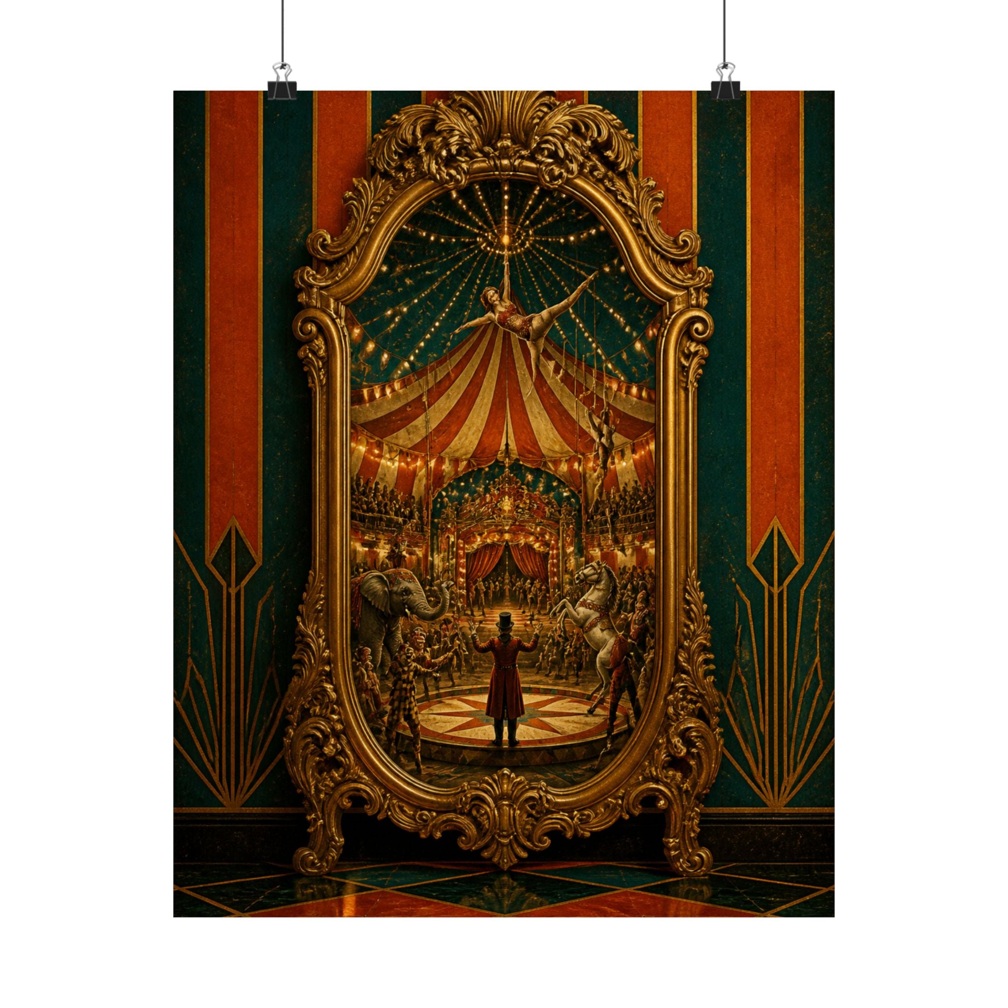 Vintage Mirror Circus Wall Art Poster 18×24 Art Deco Entryway Decor Maximalist Print